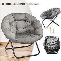 Vista 3 de Silla plegable con platillo, silla Lazy Moon con marco de metal, cómodas sillas de dormitorio para dormitorio, sala de estar, estudio, gris JC