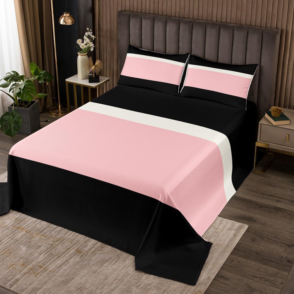 Pink Purple Stripe Coverlet Set Chic Black Patchwork Striped Quilted Coverlet Aesthetic Ombre Geometric Art Comforter Set Bedspreads Quilt Set for Children Kids Coverlet Set,Twin Size 2 Pcs