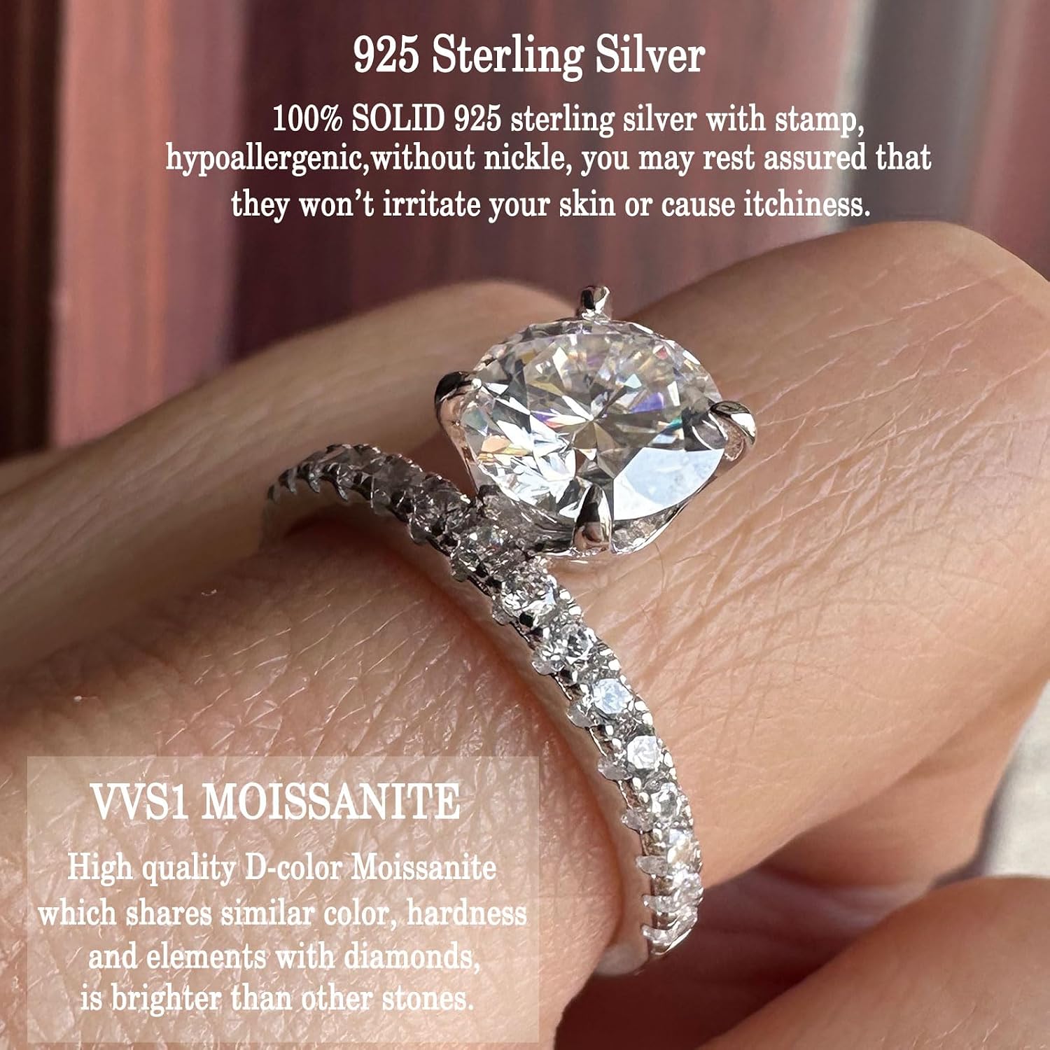 Newshe Jewellery Moissanite Engagement Rings for Women 925 Sterling Silver Round Cut Promise Ring Wedding Anniversary Bridal Size 5-10