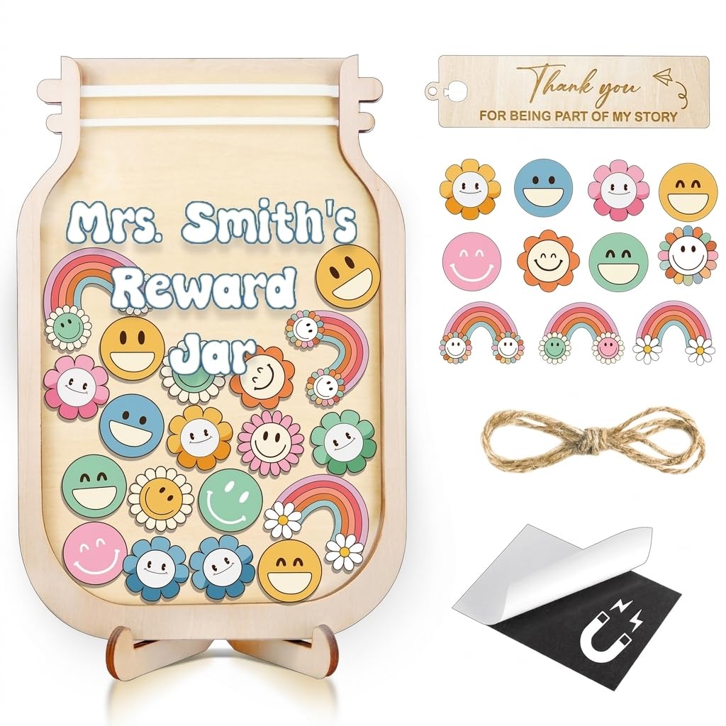 Personalized Reward Jar Cute Reward Chart for Kids Classrooms Good Behavior Back to School Students Colorful Tokens Groovy Custom Teacher Toddler Boys Girls Name
