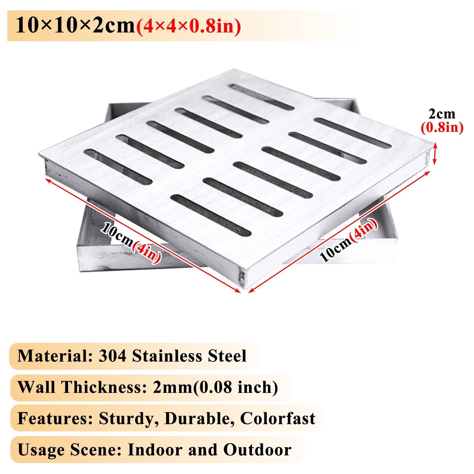 Genérico Rejilla metálica Cuadrada en Forma de D de 10x10 cm para desagüe de Agua, Apta para Uso Interior/Exterior. Desagüe de Suelo Resistente a la corrosión para jardín, Pasillo, Patio y terraza. 1