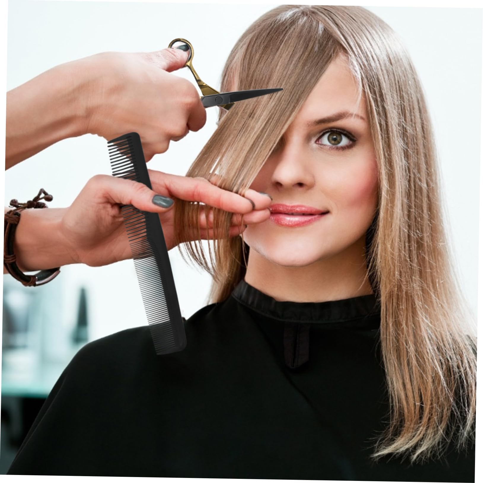Mikinona Kit de Tijeras para Peluquería en Acero Inoxidable con Acabado Liso y Diseño Negro, Herramienta Profesional para Cortar y Peinar el Cabello en Casa o Salón