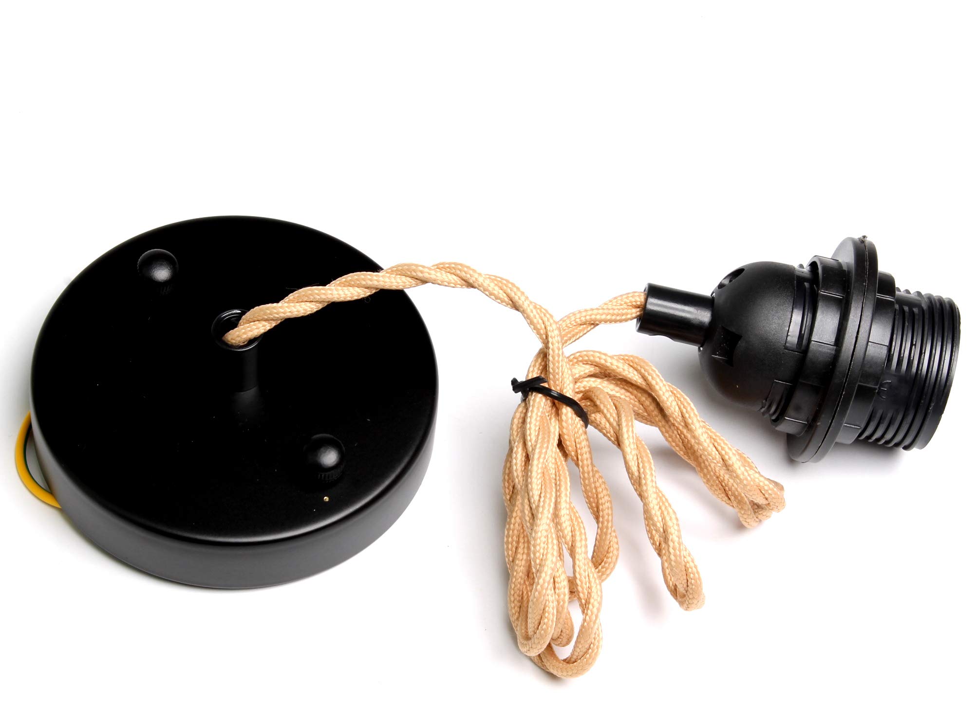 Pendant Light Fitting E27, Vintage Cord Set For Bedroom, Hall, Kitchen, Brass Ceiling Rose, Twisted Braided Cord, Holder (Black-Brown)
