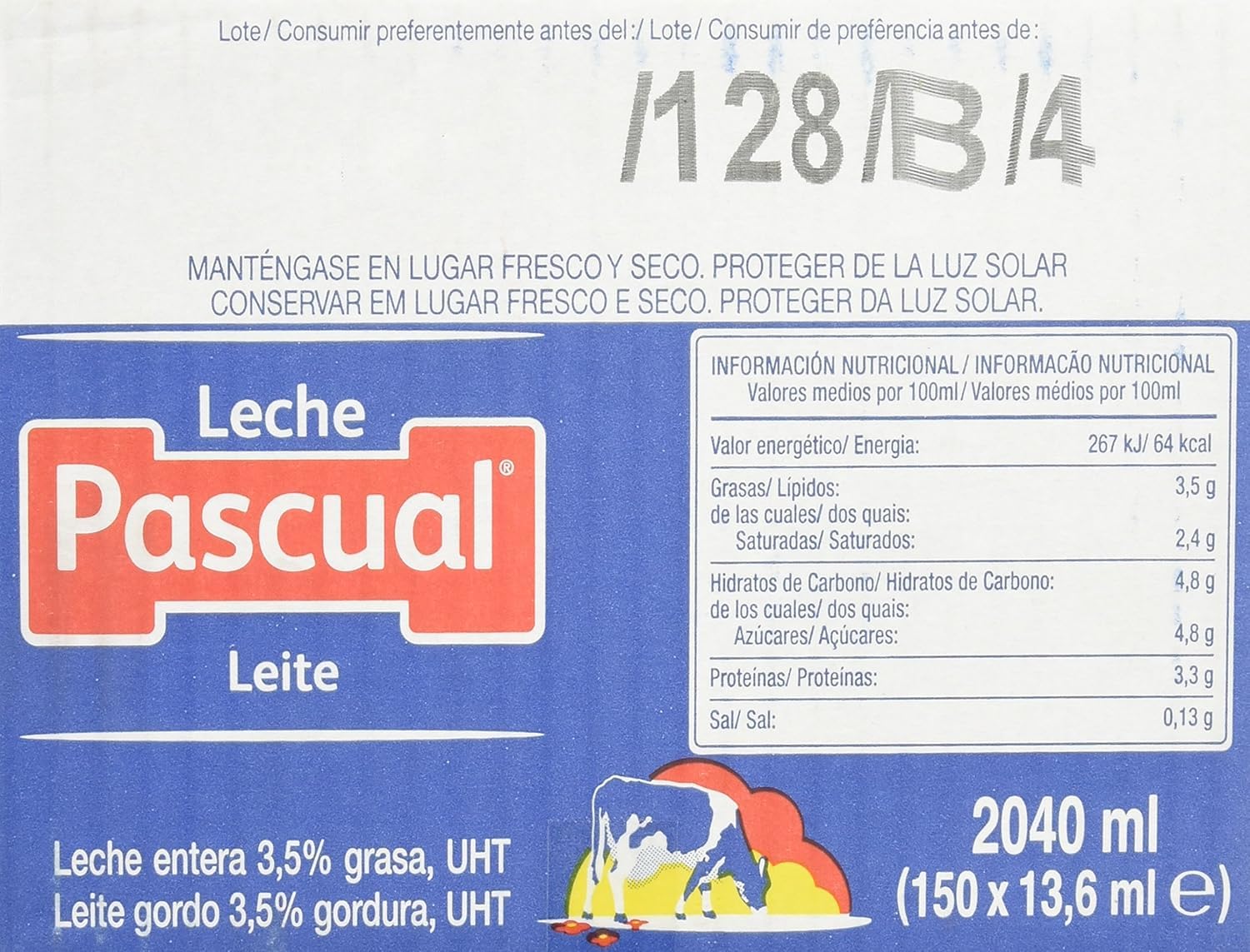 Leche Pascual Entera UHT Monodosis 13,6 ml Caja 300 Tarrinas