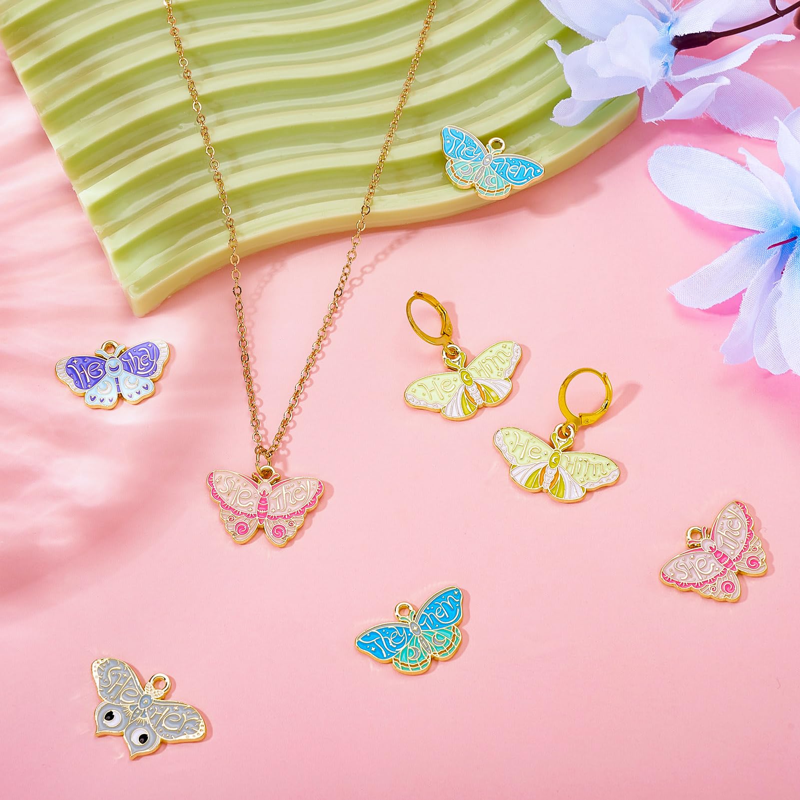 Spritewelry 25Pcs Alloy Enamel Butterfly Charms Golden Enamel Butterfly Charms Gothic Style Alloy Enamel Moths Pendants for DIY Necklace Earrings - Image 2