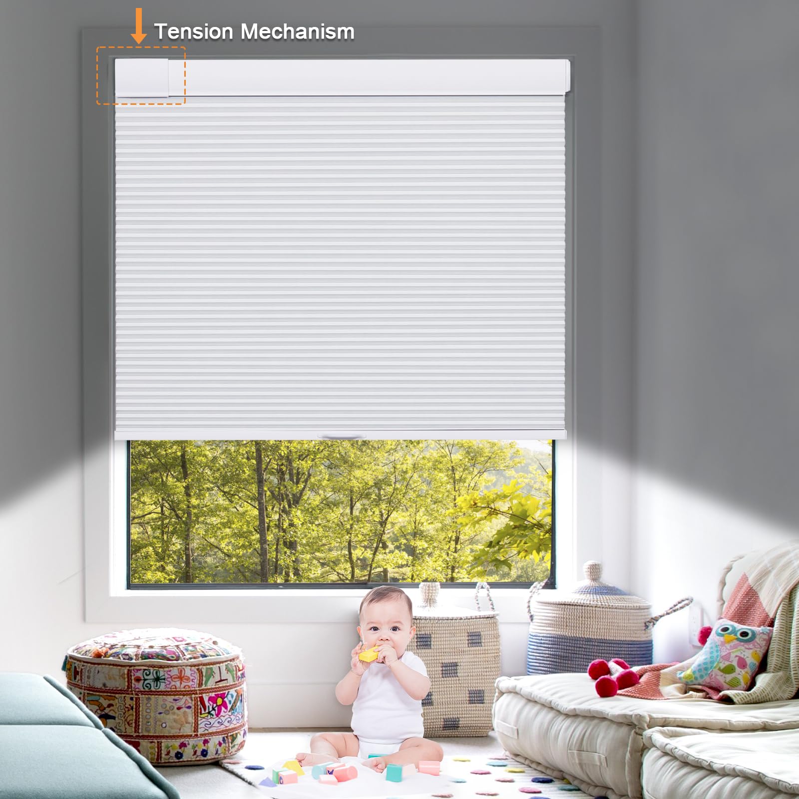 Persilux Custom Size No Drill No Tools 100% Blackout Cellular Shades Cordless Window Shades for Home Privacy UV Protection 1