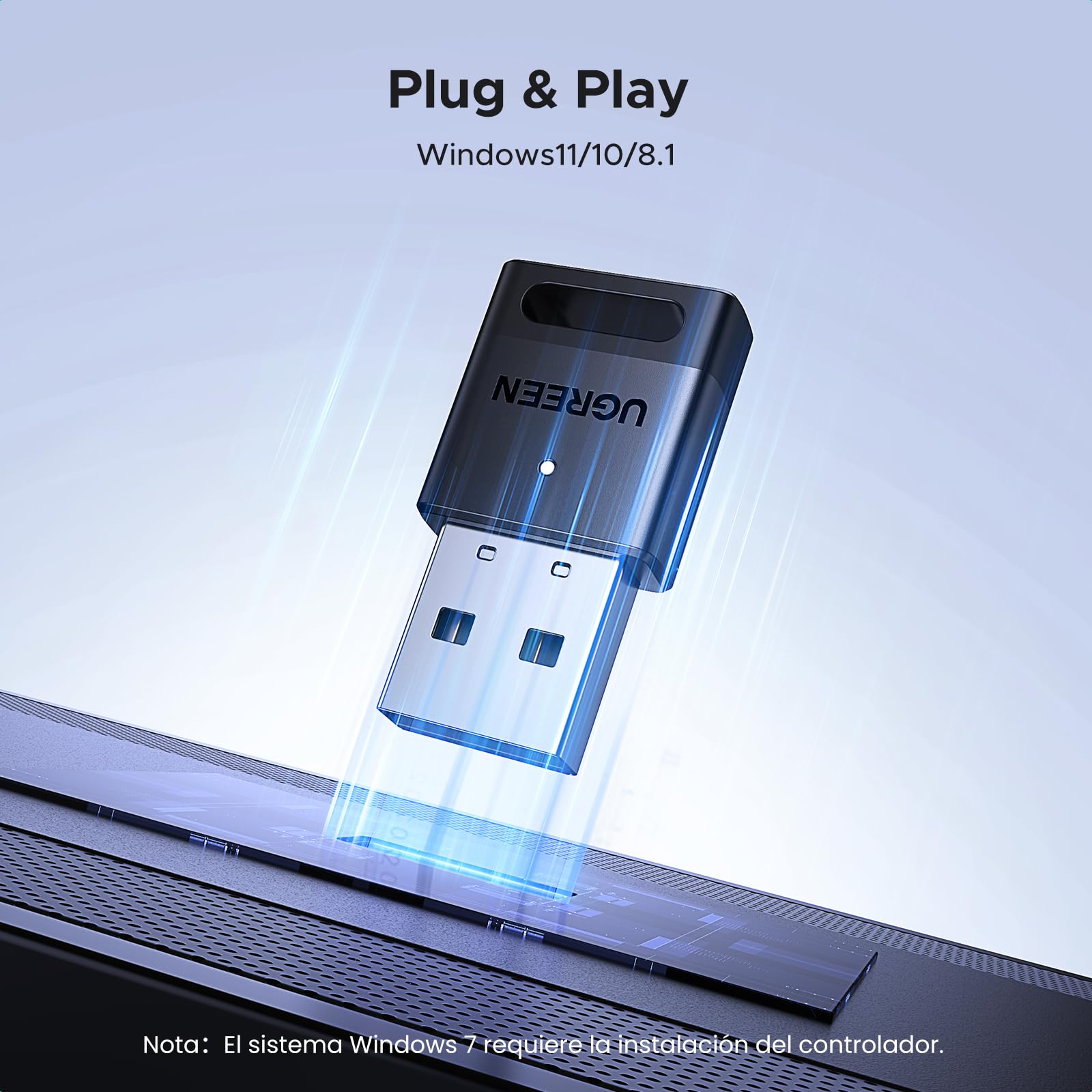 UGREEN USB Bluetooth 5.4 Adaptador para PC Adapter Dongle Solo Sirve para Windows 11/10/8.1 con Mando de PS5 PS4 Teclado Ratón Altavoces Auriculares