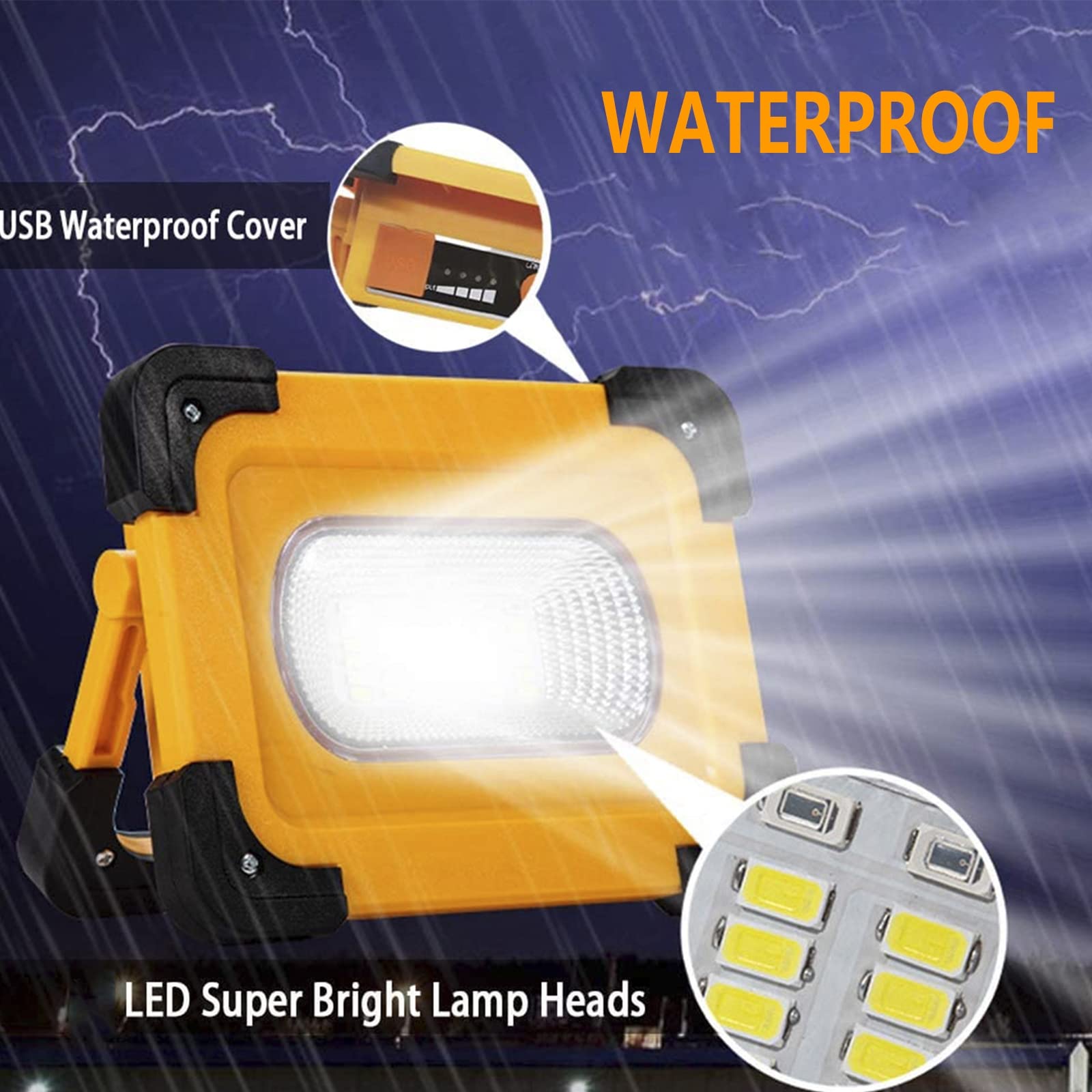 Luz de Trabajo LED Recargable 35W, Luz de Inundación Solar Portátil con Panel Solar, 3 Modos Luz de Seguridad Impermeable para Emergencias, Reparación de Automóviles, Camping y Más