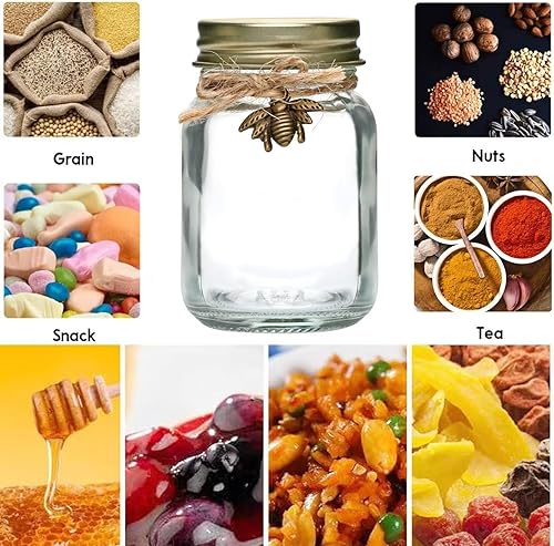 Miniatura 5 de Mini tarros de miel de vidrio, tarros de vidrio de 2 onzas con tapas, paquete de 48 tarros pequeños con cubos de madera, mini botellas transparentes