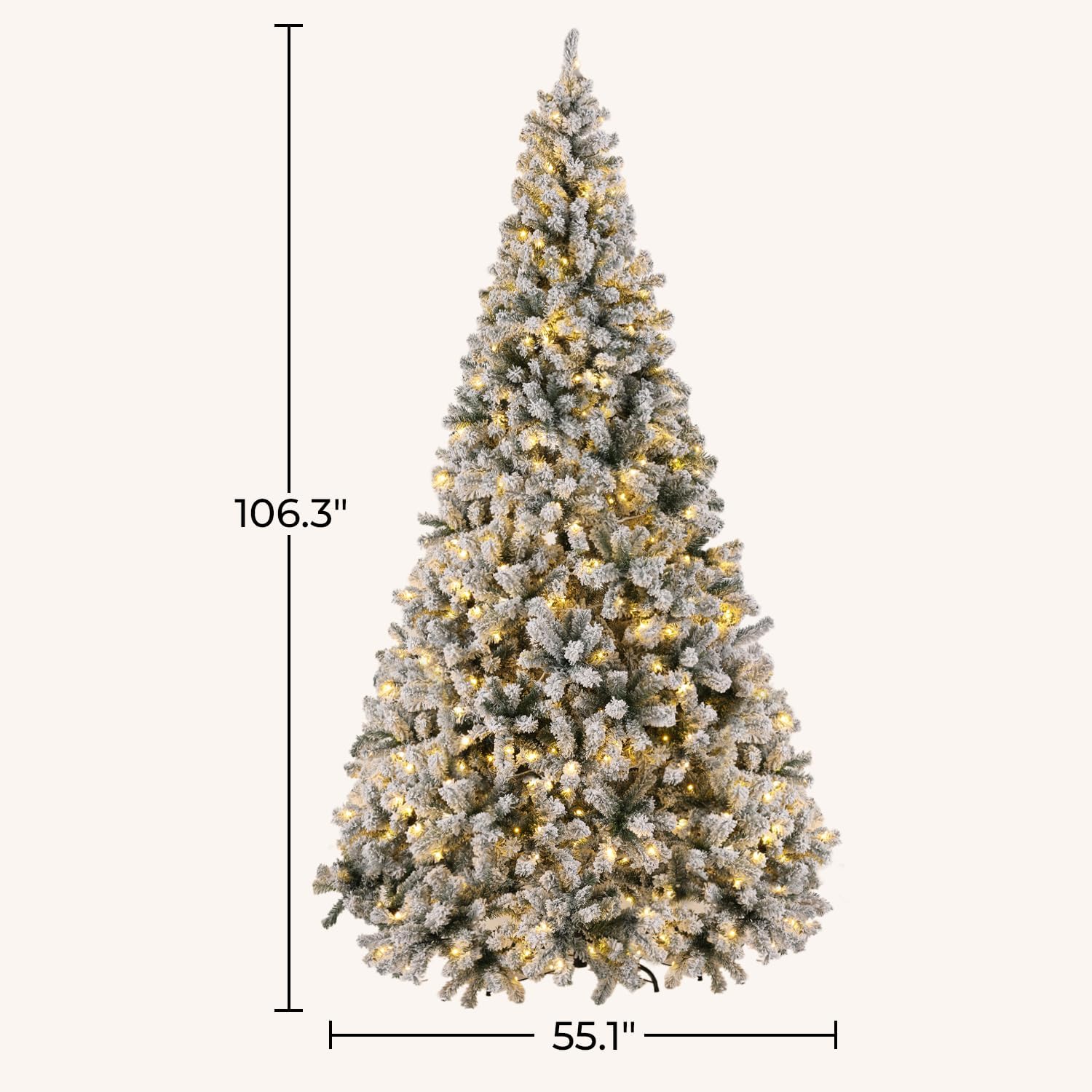 COSIEST 9FT Snow Flocked Christmas Tree, Easy Assembled Metal Stand, Ideal for Living Room, Company Party, Warm Home Holiday Decoration