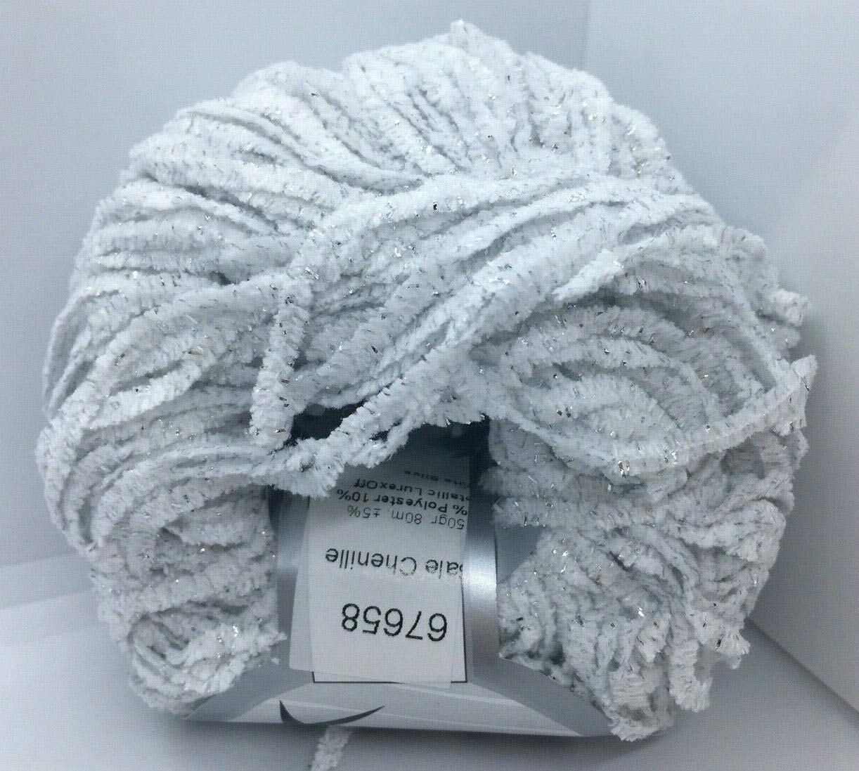 Metallic Accent Chenille Yarn - 50 Grams (1.75 Ounces) 80 Meters (87 Yards)