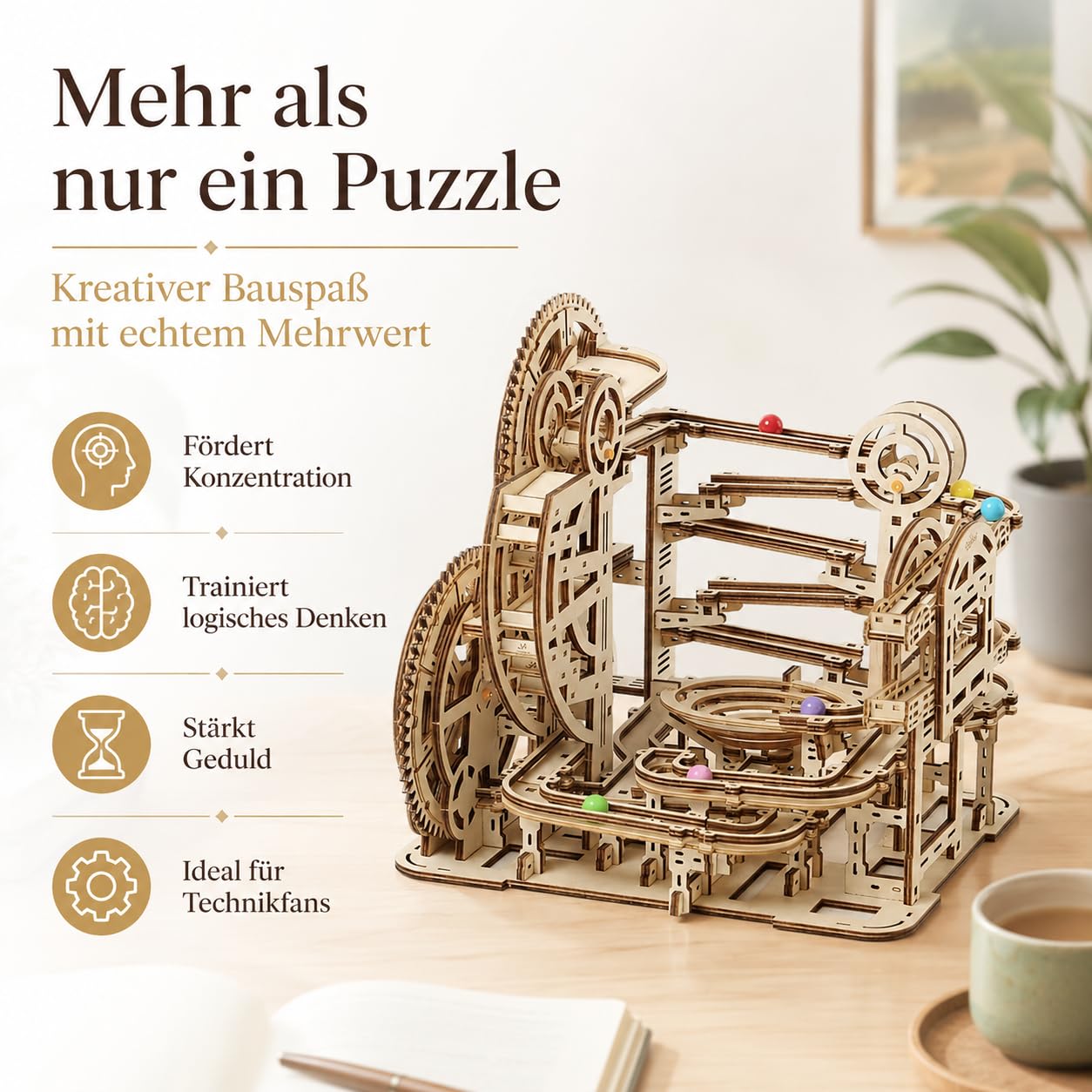 Puzzle in legno 3D Marble Maze – Modello meccanico fai da te per adulti e bambini, kit creativo con ingranaggi, giocattolo educativo e regalo per appassionati di fai da te e modellismo, 396 pezzi