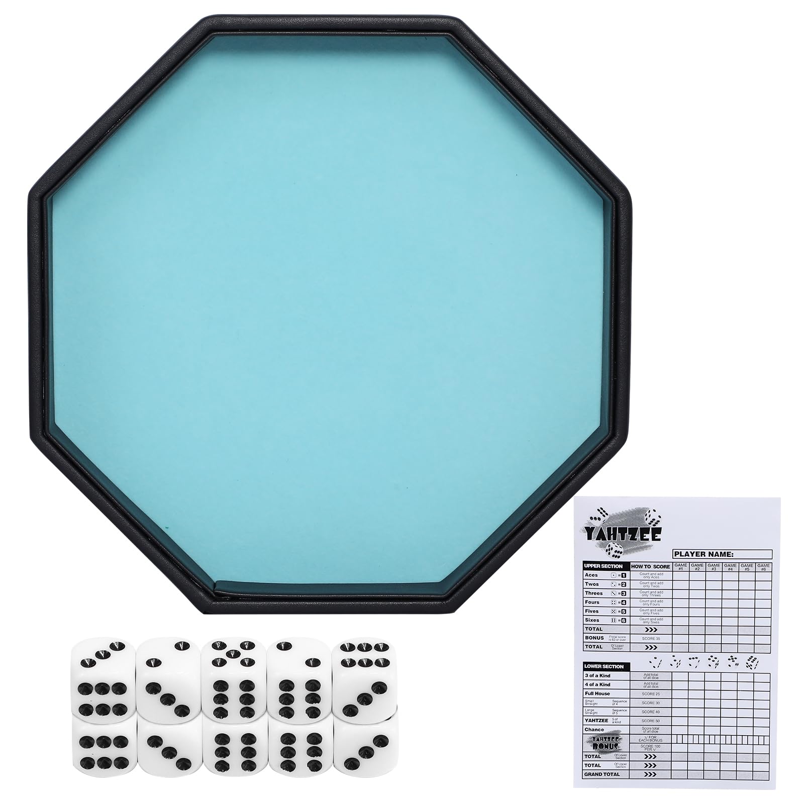 Octagon Dice Rolling Tray Set PU Leathe Velvet for Rolling Dice Storage Tray with Dice and Rule Cards Multicolor for Table Games Like RPG and DND (Blue)