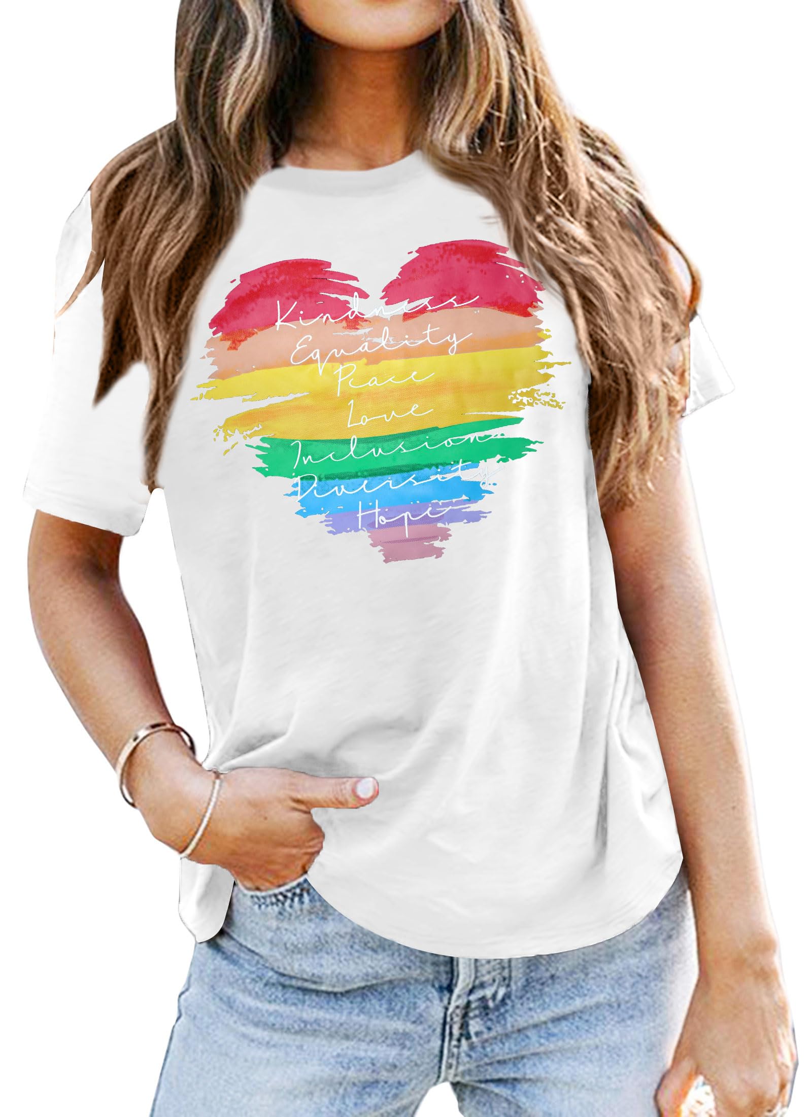 tiorhooe Pride Shirt Damen Regenbogen Print Tshirt Frauen Gay LGBT Gay Pride Kurzarm Top