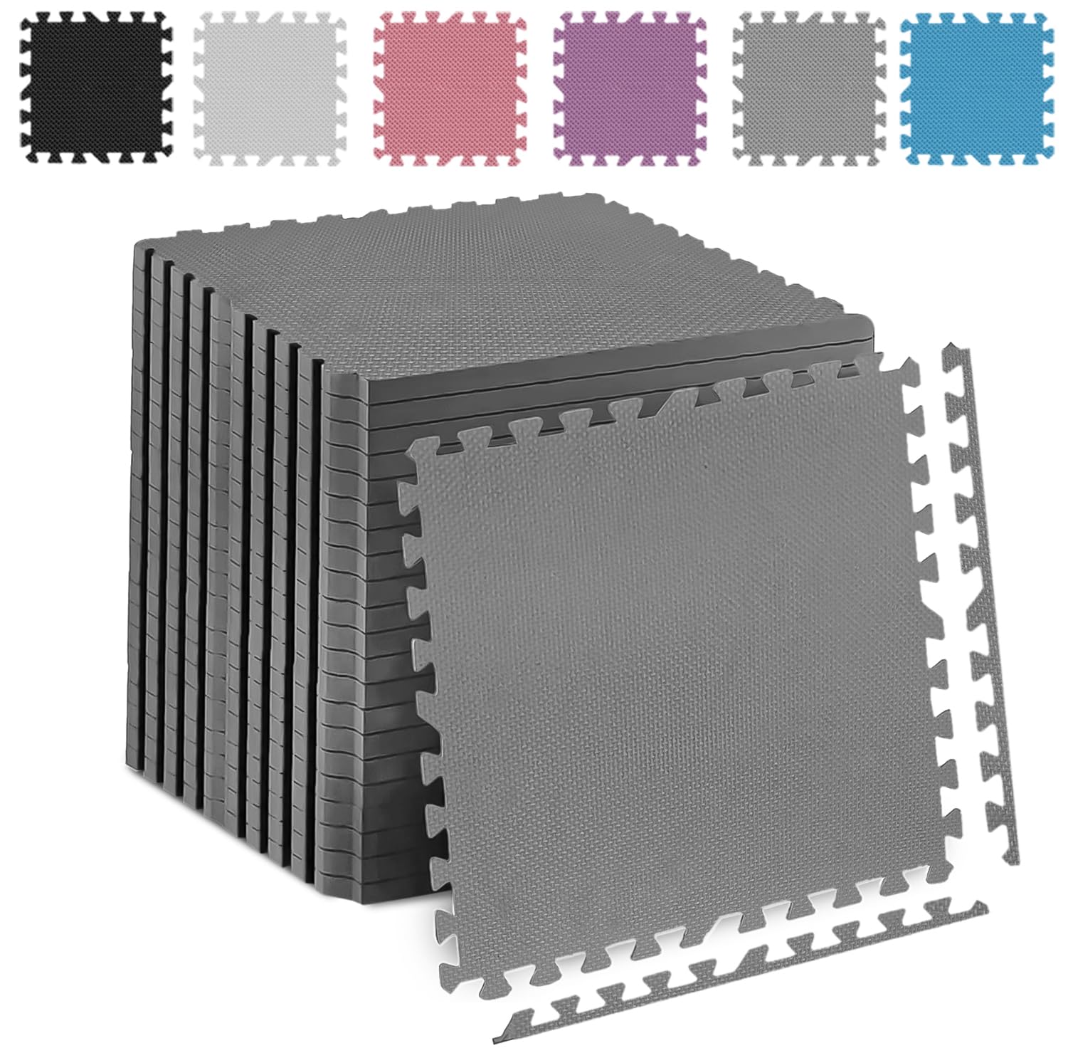 Fk Sports Thick Mat Cross 600x600x12mm (Grey, 8pcs | 32 sq.ft) Soft Cushion Non-Skid Gym Flooring mats EVA Rubber Foam, Interlocking Puzzle Floor Tiles Kids Toddlers for Home Yoga Workout