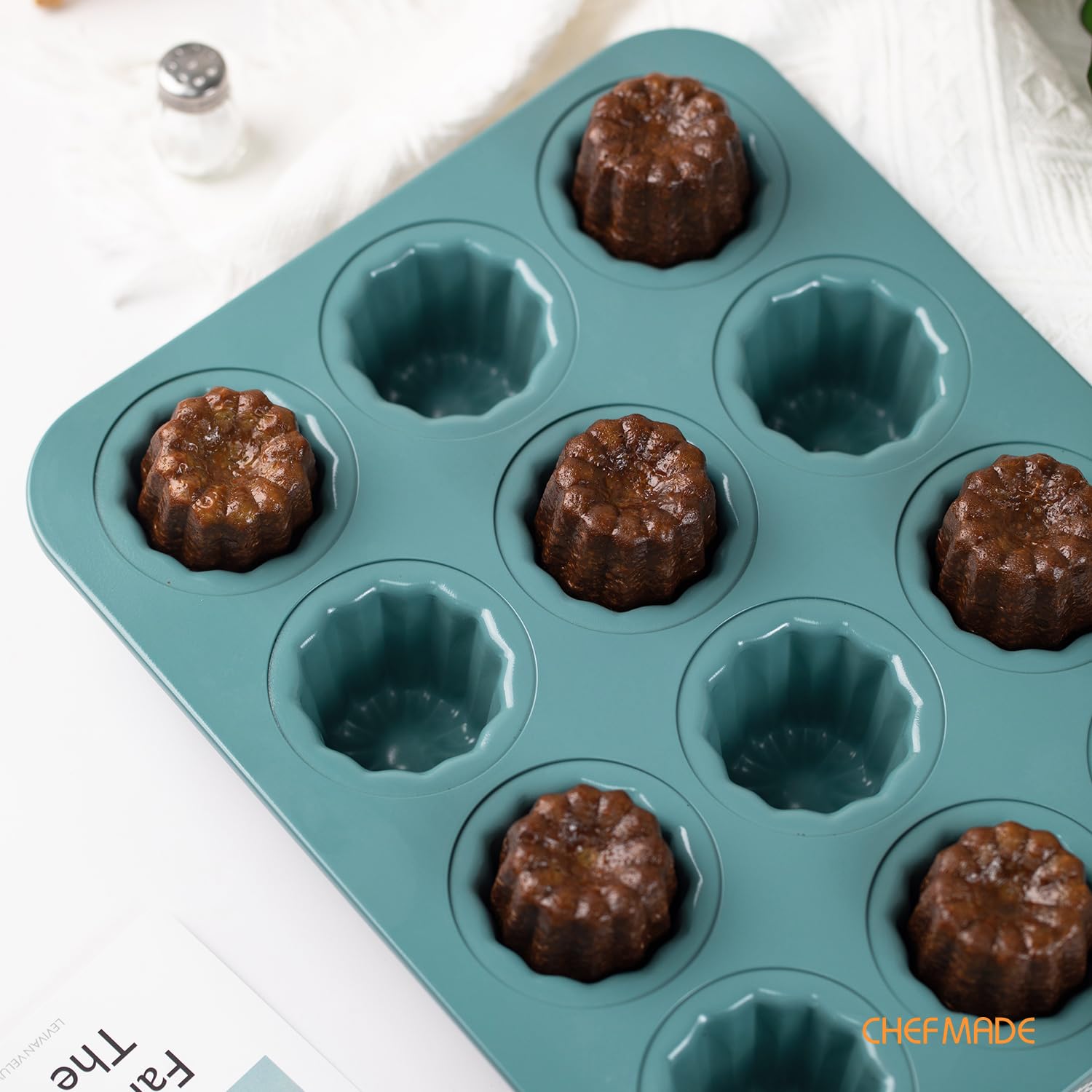 CHEFMADE Canele Moule à gâteau anti-adhésif 16 cavités Canele Muffin Ustensiles de cuisson (vert)