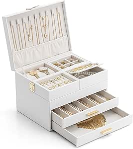 Amazon.com: Vlando 4 Layers Jewelry Box - Women Jewelry Box with Retractable Tray - Jewelry Organizer with Drawer for Necklaces, Rings, Bracelets, Earrings, Gift for Couples Mom Girls - White : Clothing, Shoes & Jewelry