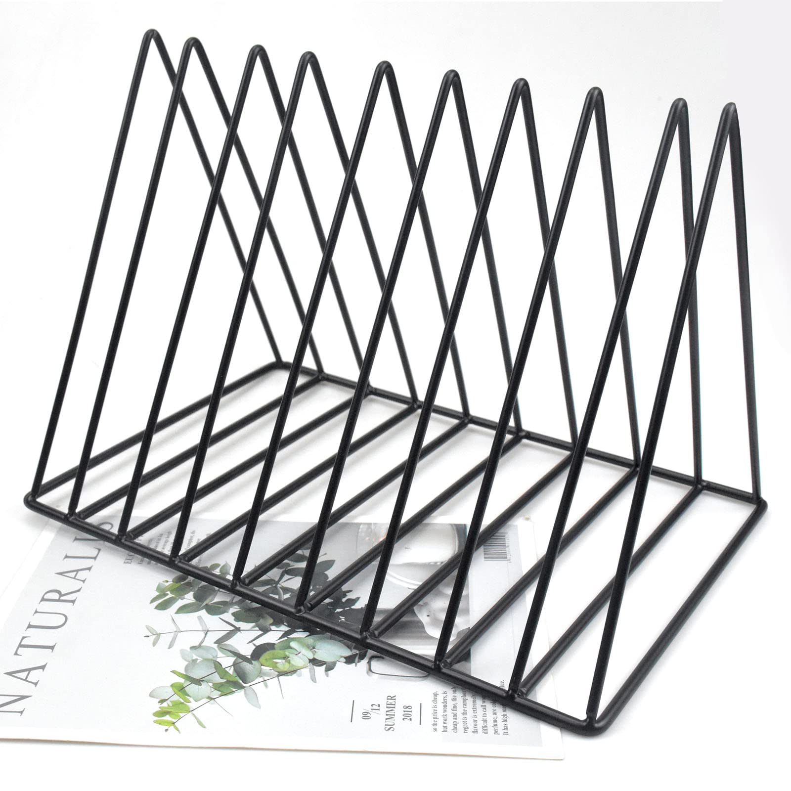 Portariviste Scrivania, Fermalibri in Metallo, 9 Slot Rastrelliera Triangolare per Libri, Portariviste Metallo Design, Portadocumenti da Scrivania Verticale, per Ufficio, Scuola, Casa(Nero)