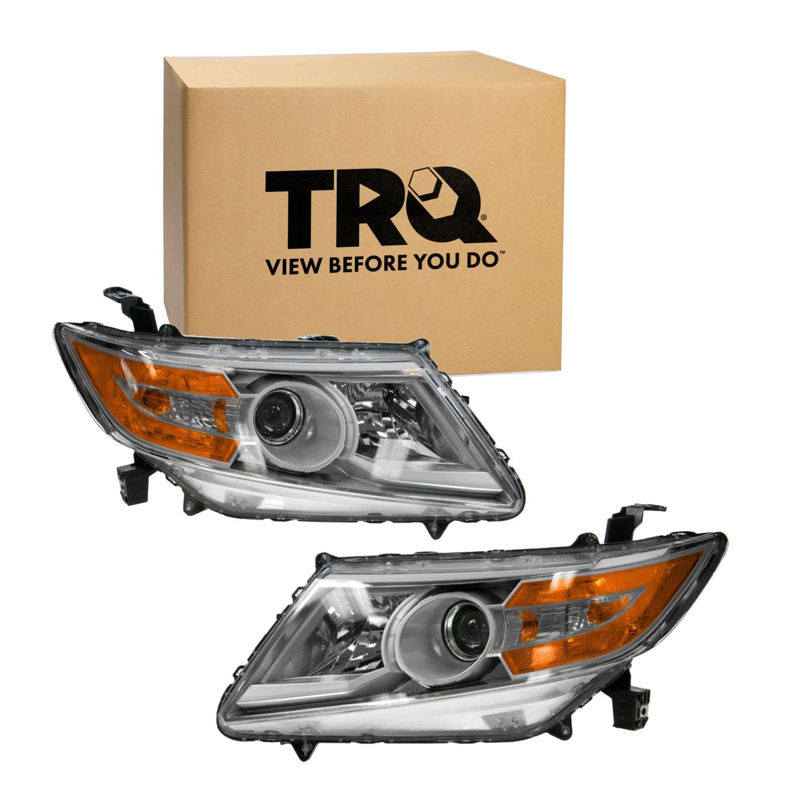 TRQ 2 Piece Headlight Assembly Set Driver &amp; Passenger Side Compatible with 2011-2013 Honda Odyssey HO2502142 HO2503142