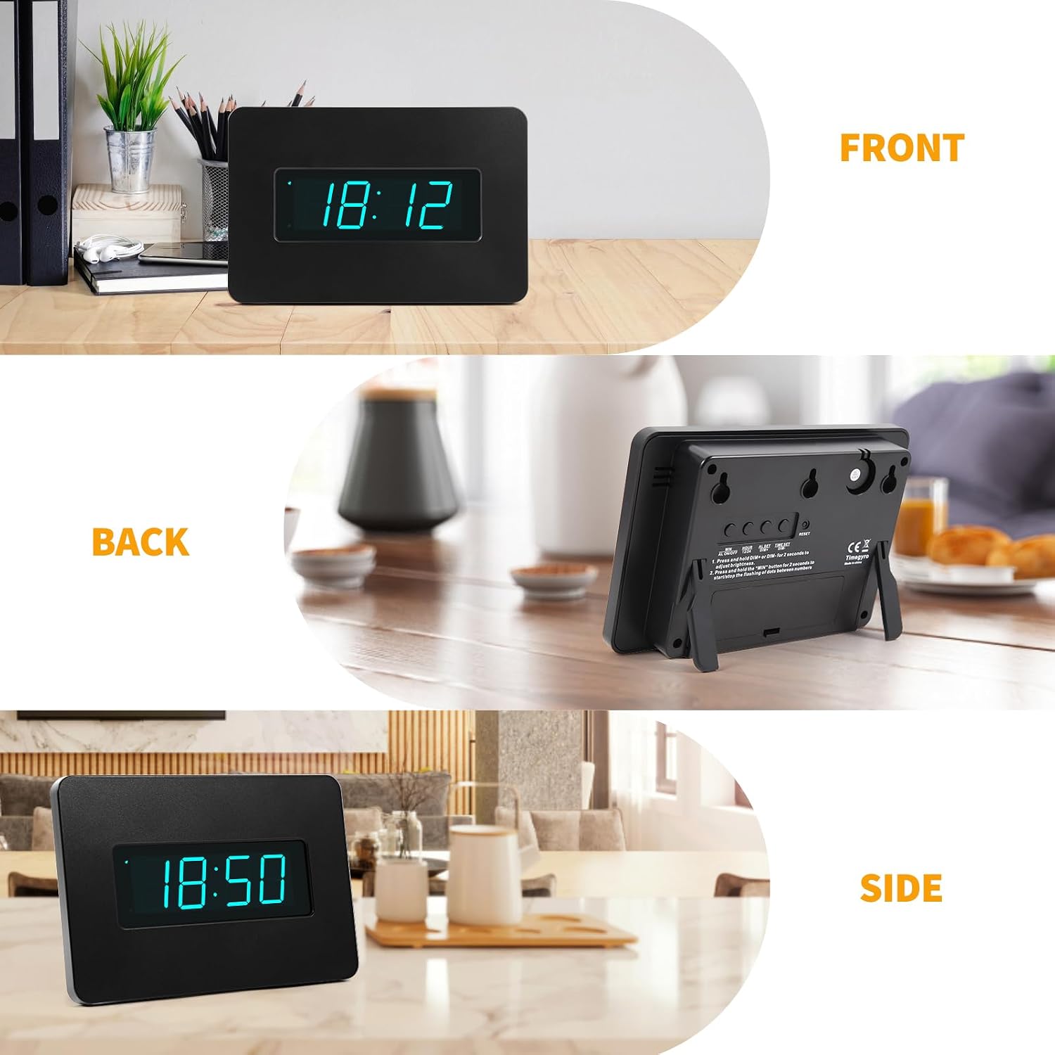 Digital Wall Clock Battery Operated with LED Display, Wall Clock with Backlight, Table-top, Alarm, Brightness Adjustable,12/24Hr