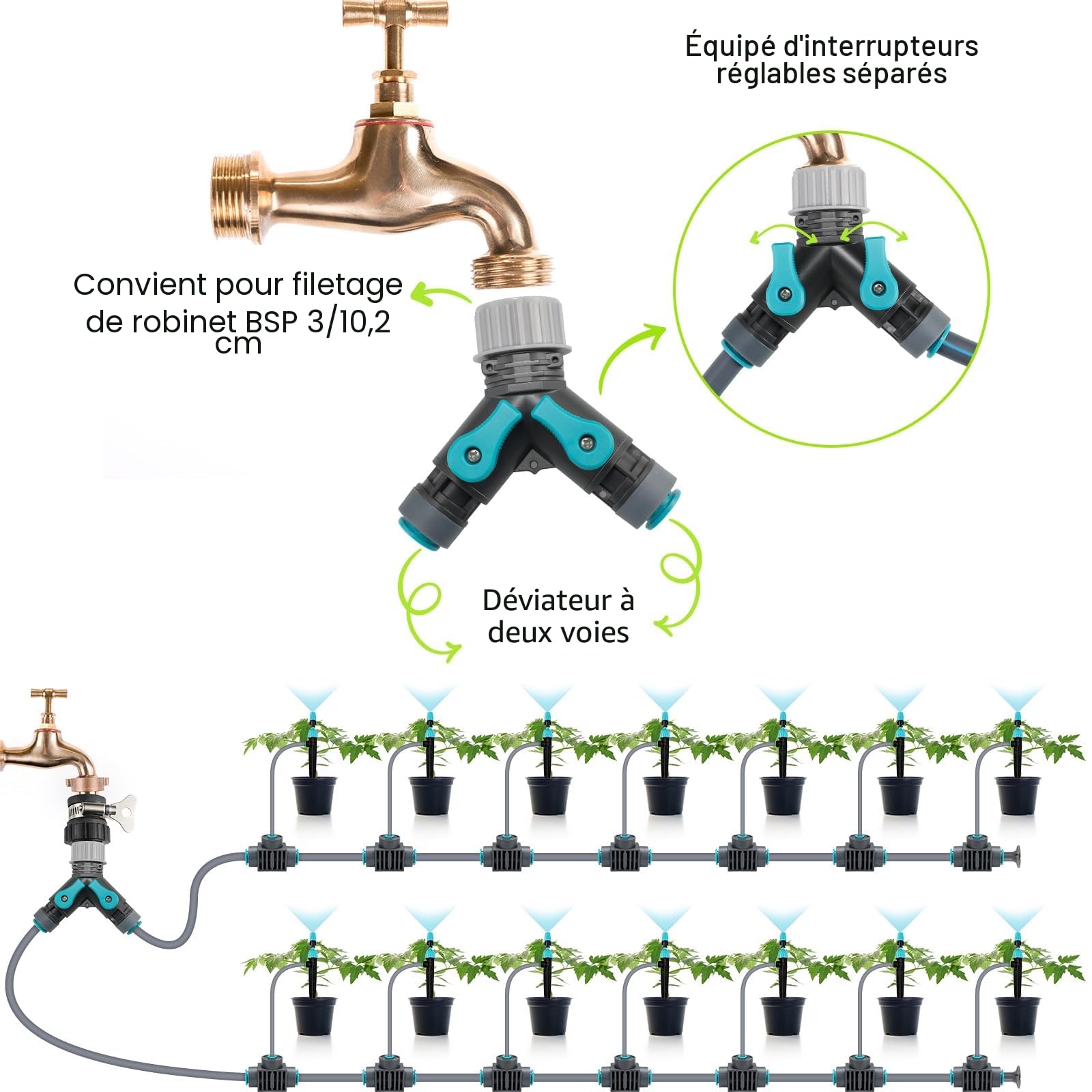 30M Tuyau Système d'irrigation et Programmateur Arrosage, Kit d'irrigation Goutte Kit Arrosage Automatique, 8 programmes Grand Écran LCD pour Jardin Pelouse Serre Plantes Potager