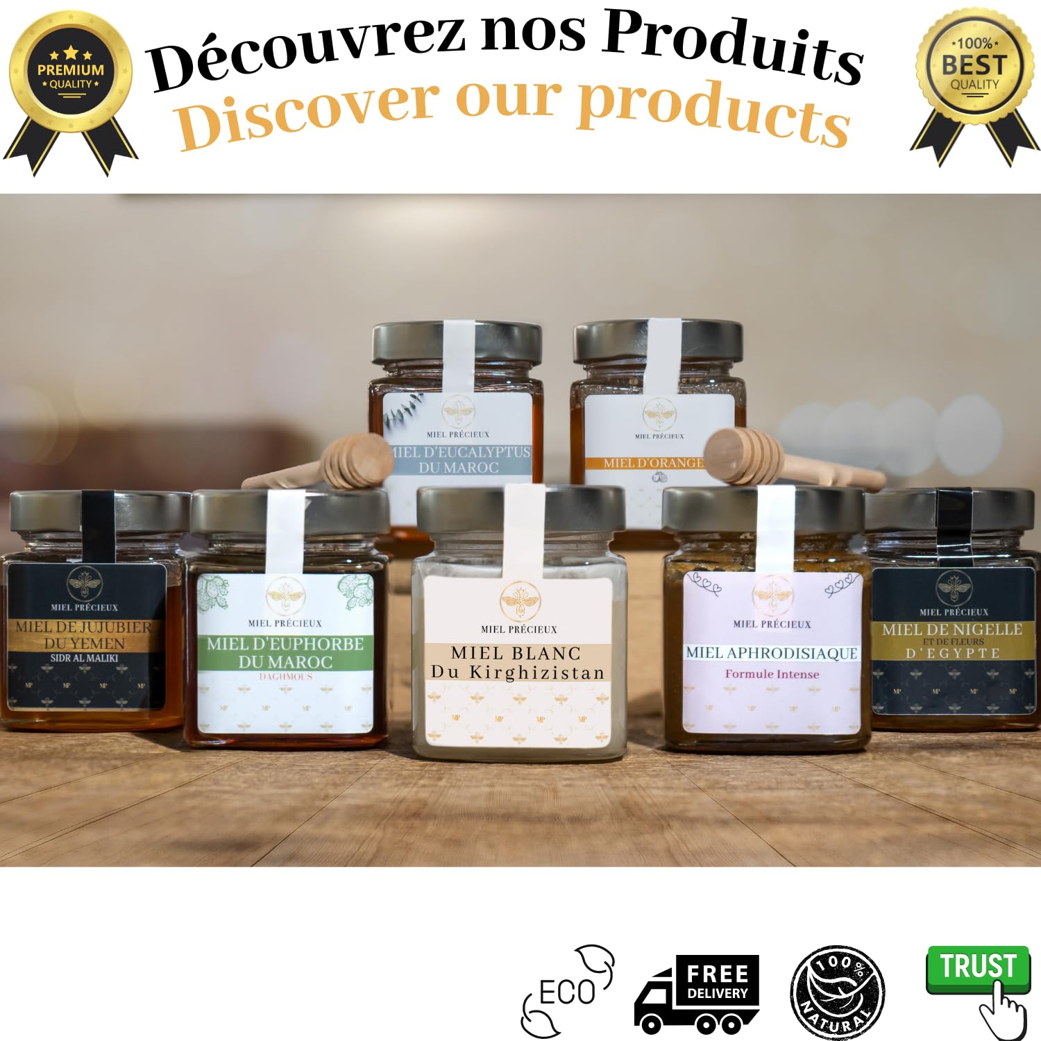 Miel Blanca de Kirguistán | Miel Cremosa Untable de Esparceta | No Pasteurizada 100% Pura | Color Marfil | Tarro Cristal 250g | Miel Précieux