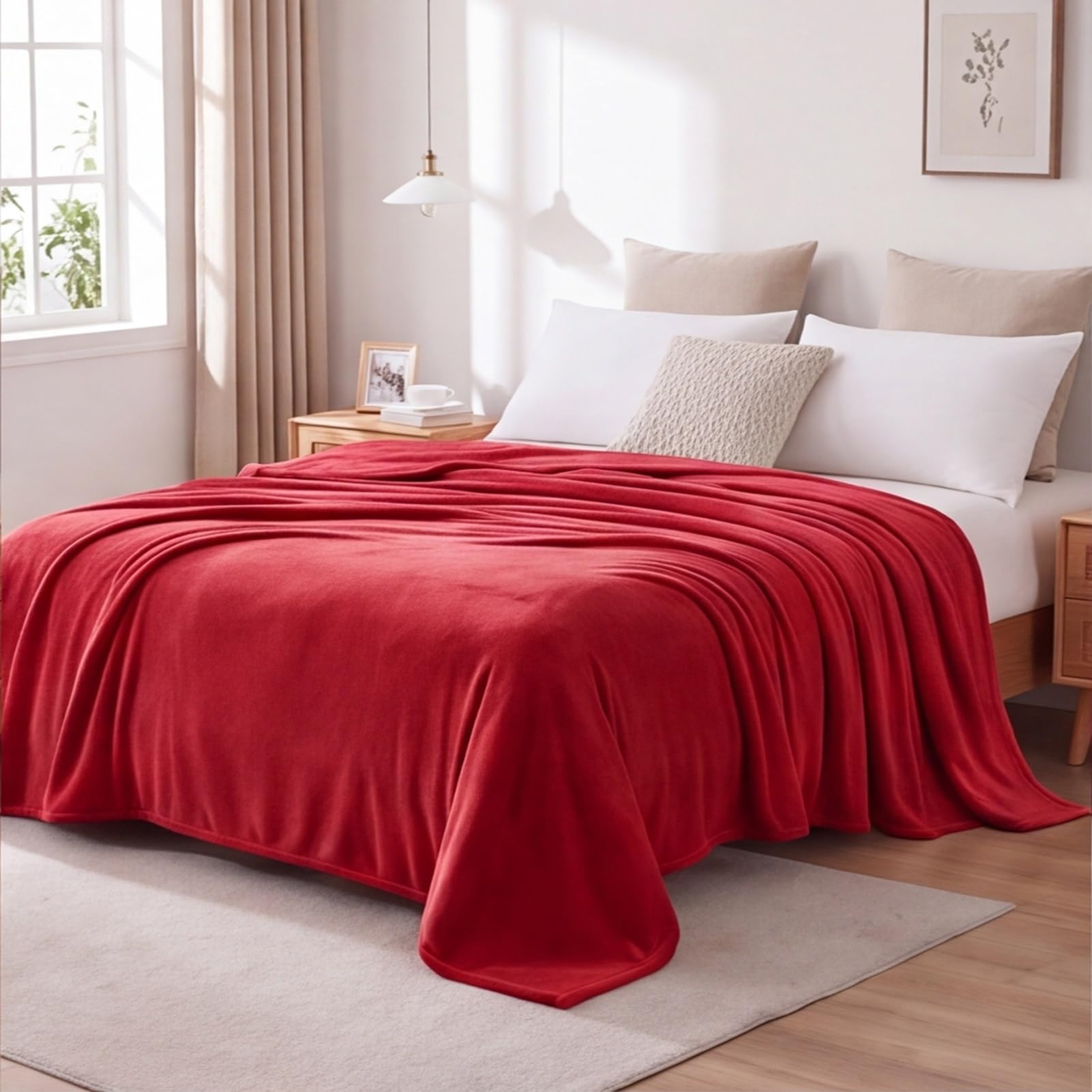GOUTUI Fleece Blanket Sofa 145 x 155 cm Fit All Season Fleece Blankets Soft Cosy Fluffy for Bed Settees Armchairs, Red