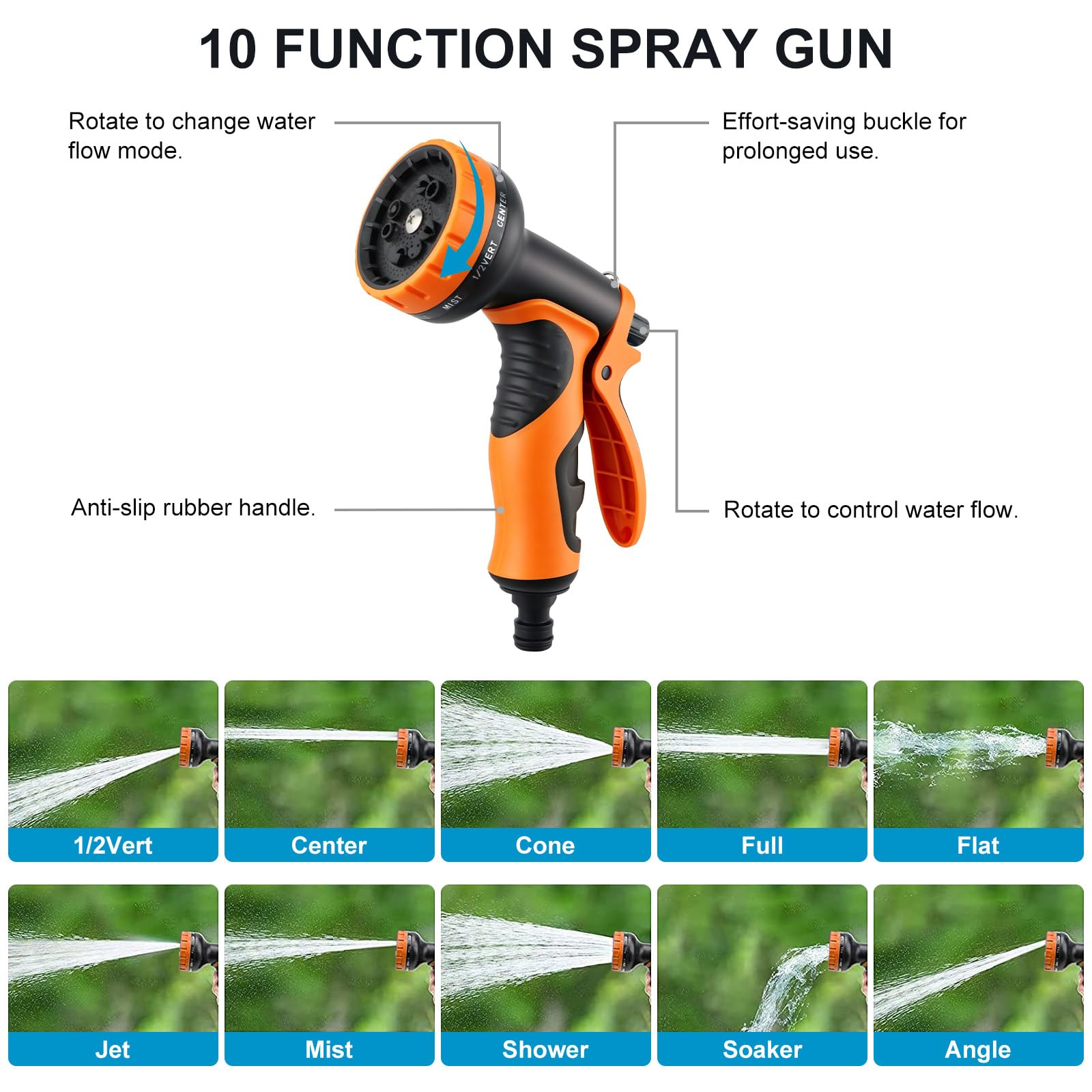 Flexibler Gartenschlauch 22,5m, Wasserschlauch mit 10-Funktions-Sprühdüse, 3-lagiger Latex & 3300D Gewebe, Anti-Knick, inkl. Messingadapter (1/2" & 3/4") und Universaladapter, Tasche & Haken