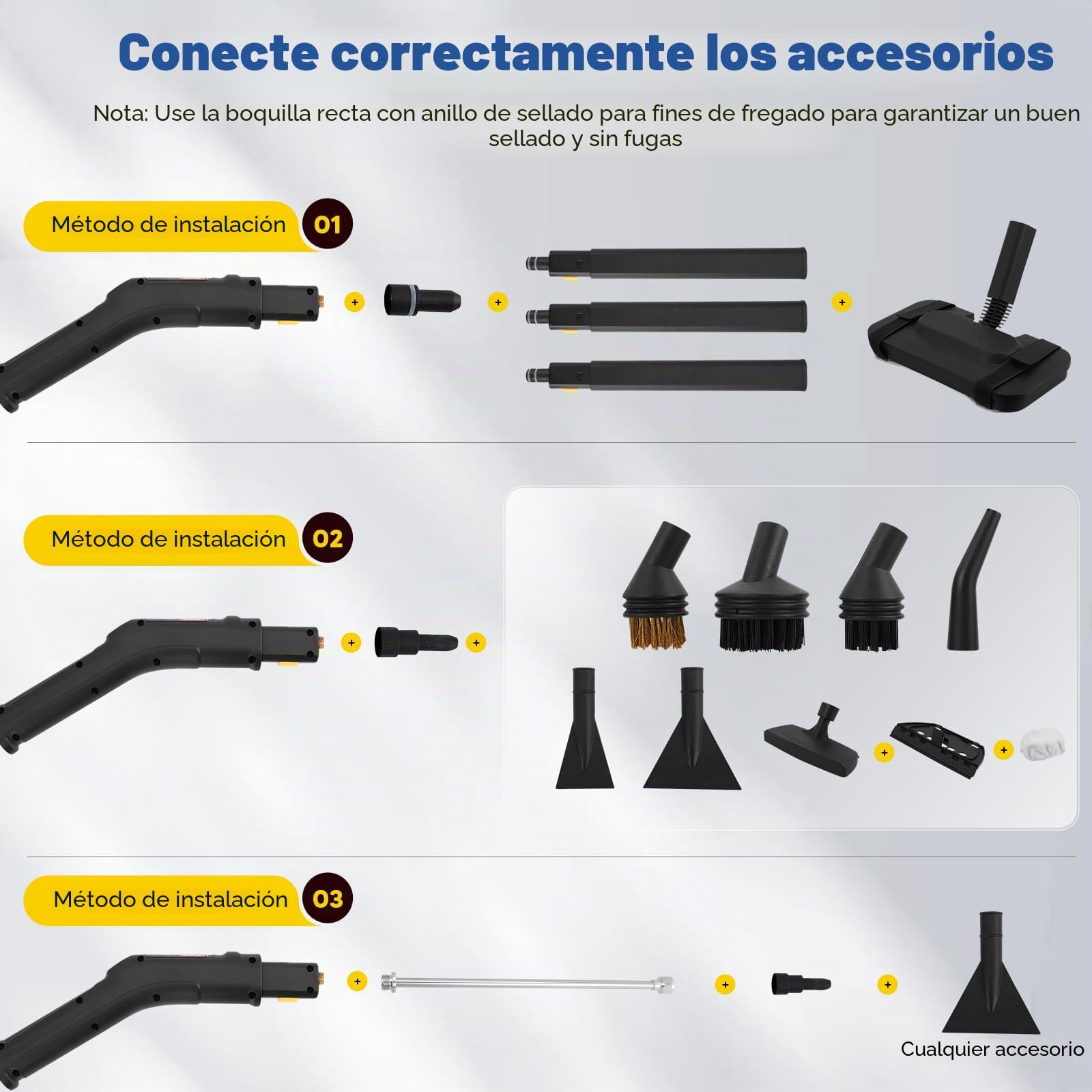 Limpiador de vapor, Molina de vapor de 2500W para limpieza, Dispositivo portátil de limpieza de vapor para el hogar, Limpiador de vapor de coche con controlador(amarillo)