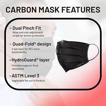 Cranberry USA Carbon Black Face Masks, Disposable, 4-ply, Elastic Earloops, Medical & Dental, Level 3 (Pack of 400)