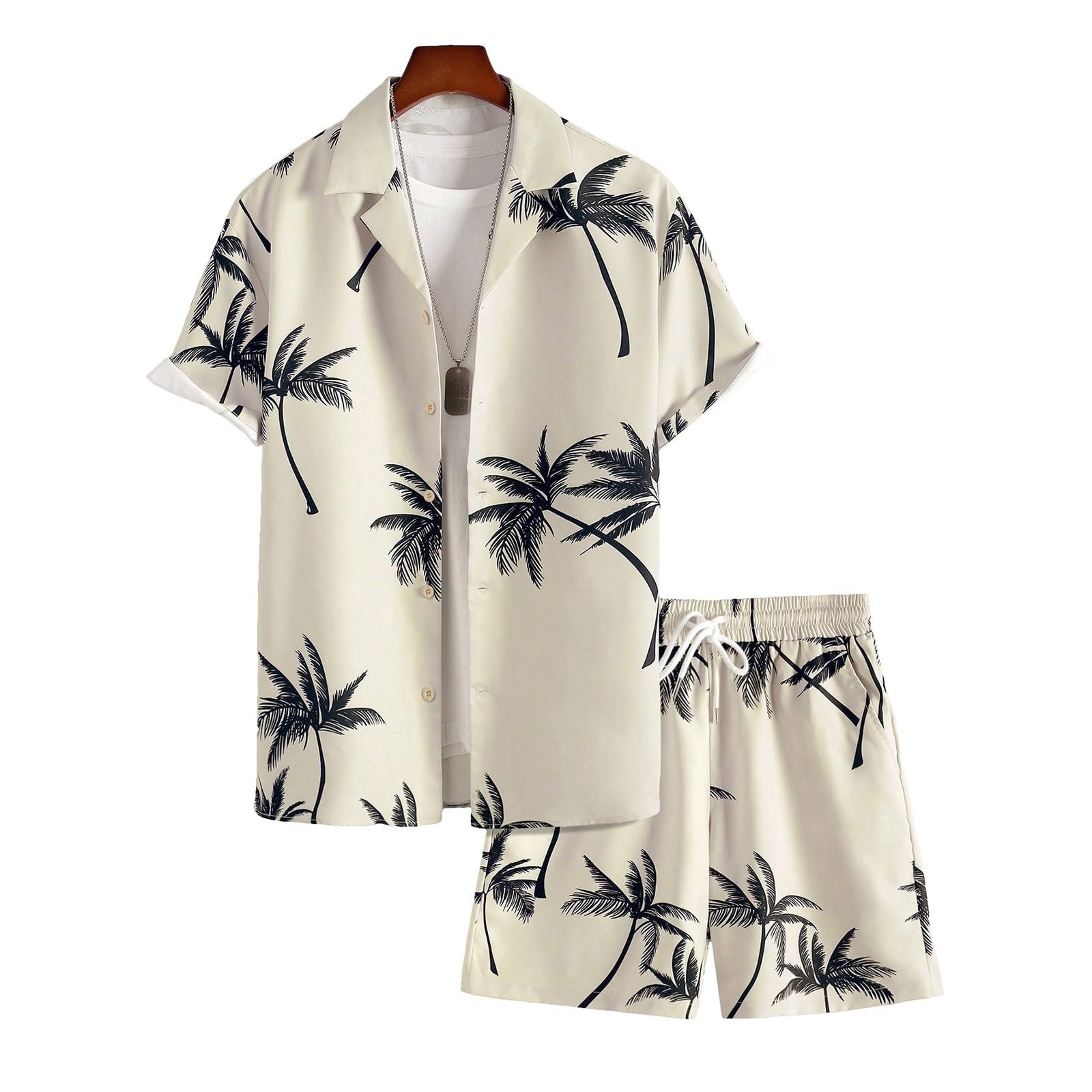 Set camicia hawaiana e pantaloncini da uomo con stampa tropicale manica corta estate co-ord moda casual hawaii outfit comodo spiaggia vacanza 2 pezzi outfit traspirante Co Ord Set per vacanze al mare