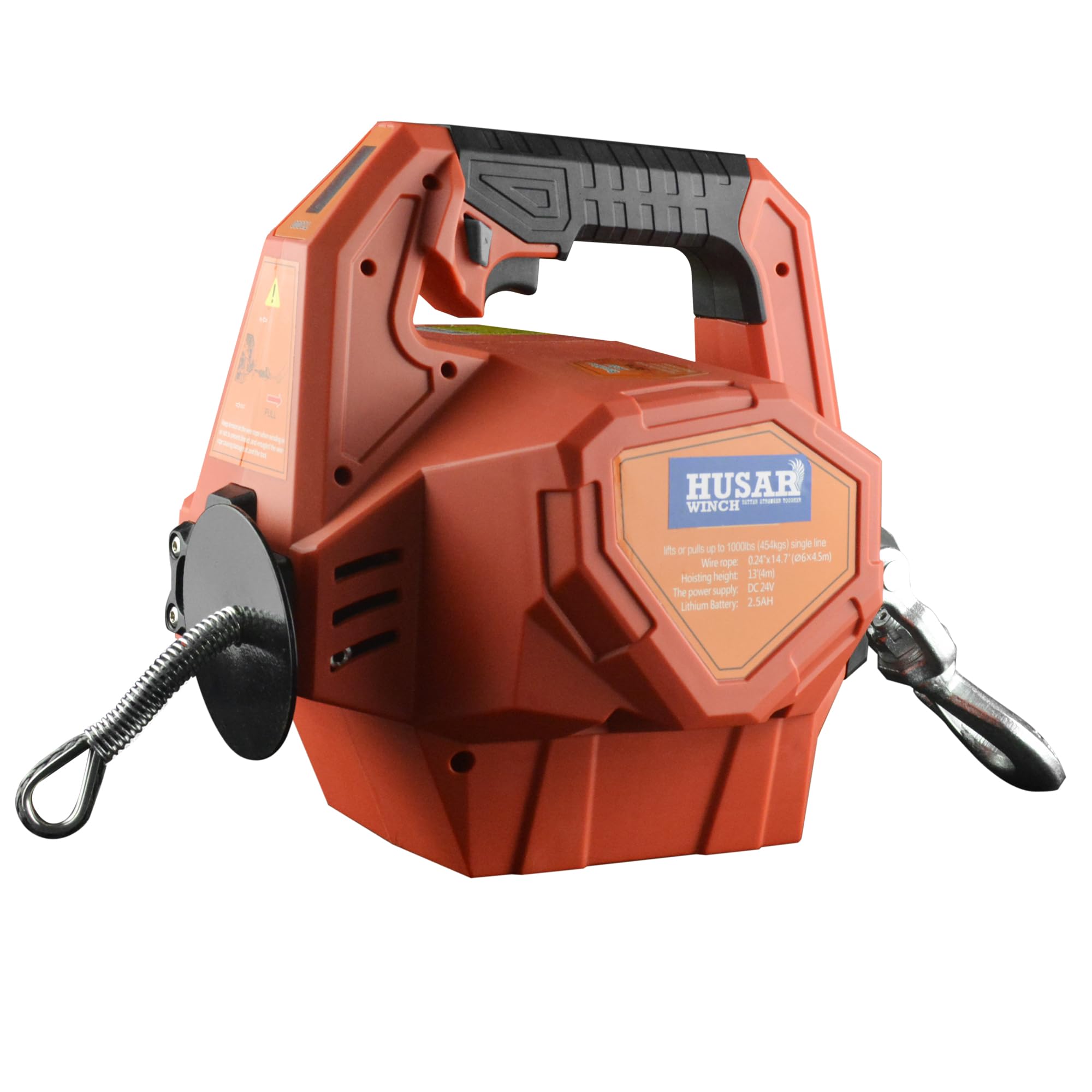 Treuil électrique à batterie portable avec Télécommande sans fil 24 V, 453 kg | 1000 lbs – Treuil avec corde synthétique de 12 m de long, portable pour industrie, remorqueur, remorque