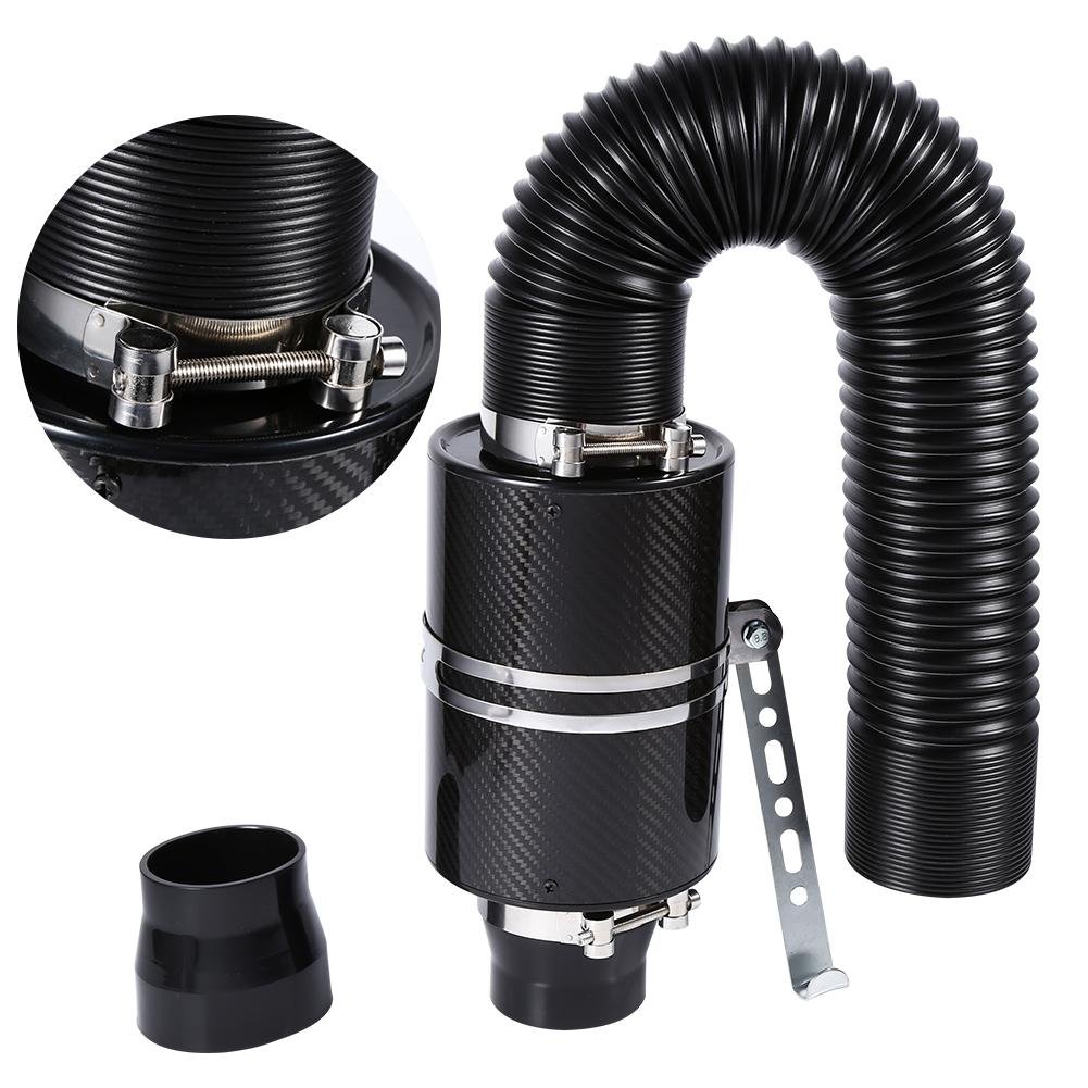 Zestaw filtrów wlotu powietrza do samochodu, 7,6 cm uniwersalny filtr do zimnego powietrza z włókna węglowego zestaw węża indukcyjnego do większości samochodów z 3 nierdzewnymi zaciskami czarny