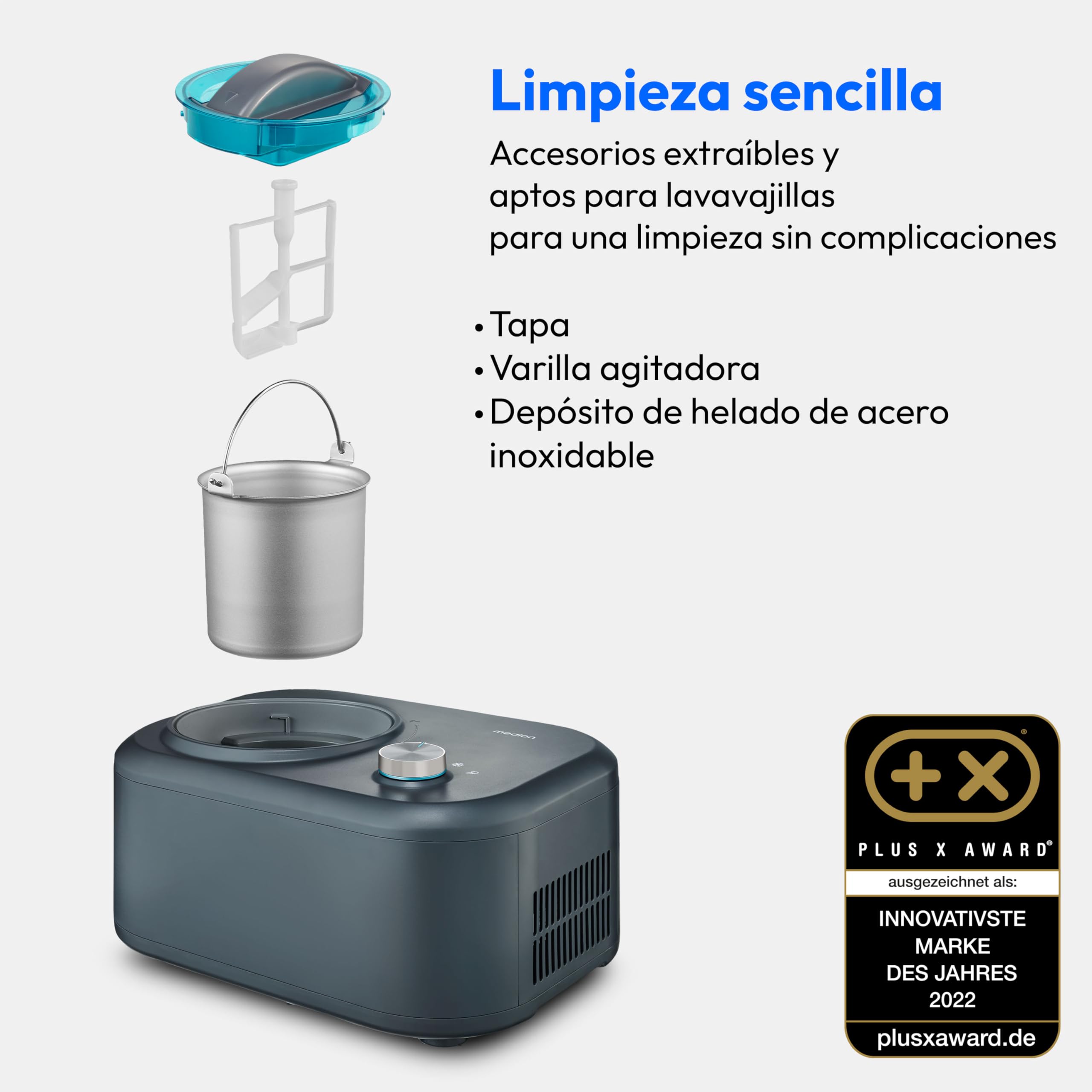 MEDION Heladera con compresor (autorefrigerante, ideal para helado, yogur helado y sorbete, 1 L, 100 W, recipiente de aluminio, MD10169)