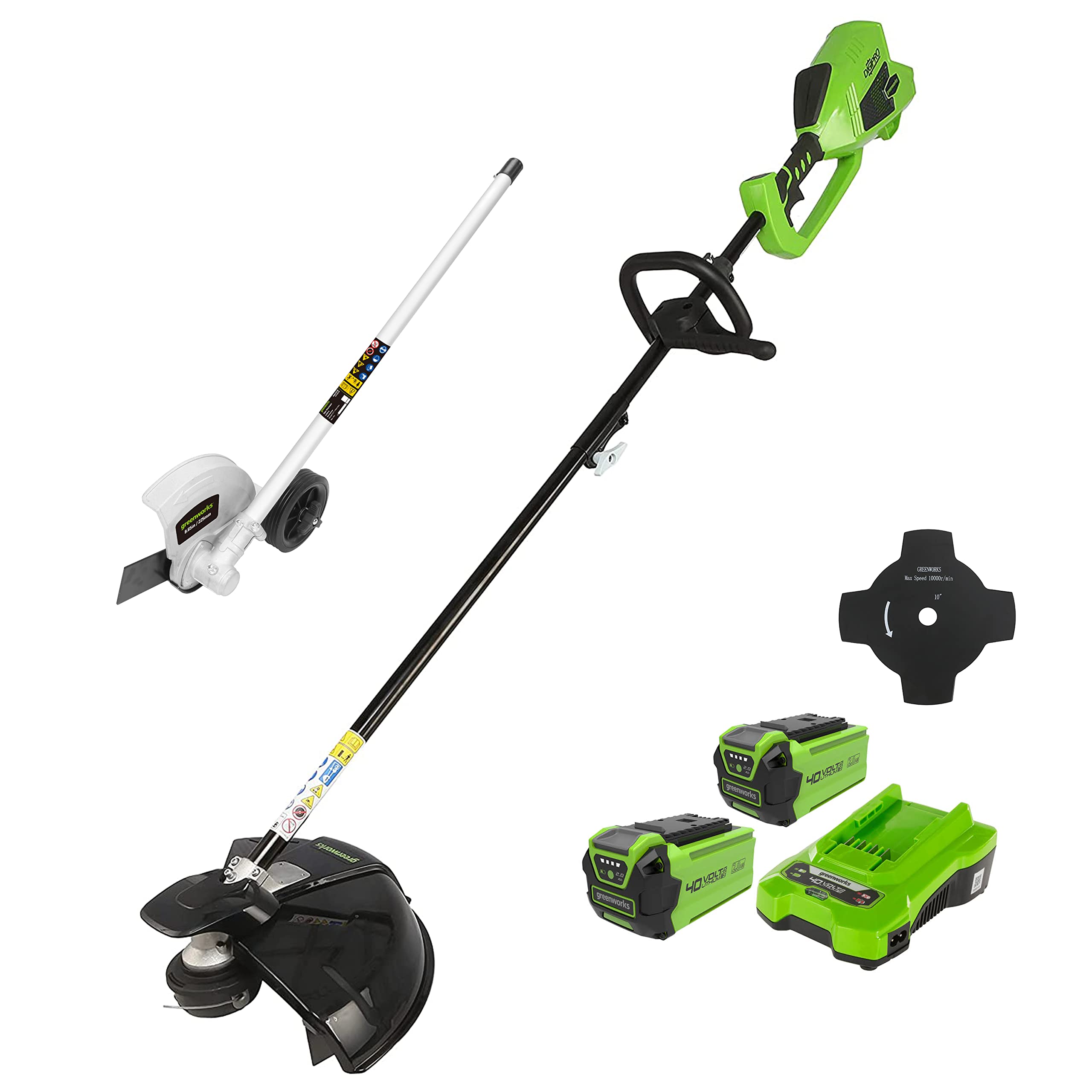 Greenworks 40V Decespugliatore a Batteria con motore Brushless, Imbracatura, Altezza Regolabile, Ampiezza Taglio 40cm, Filo Nylon 2mm, Lama 25cm + Greenworks Original Tagliabordi