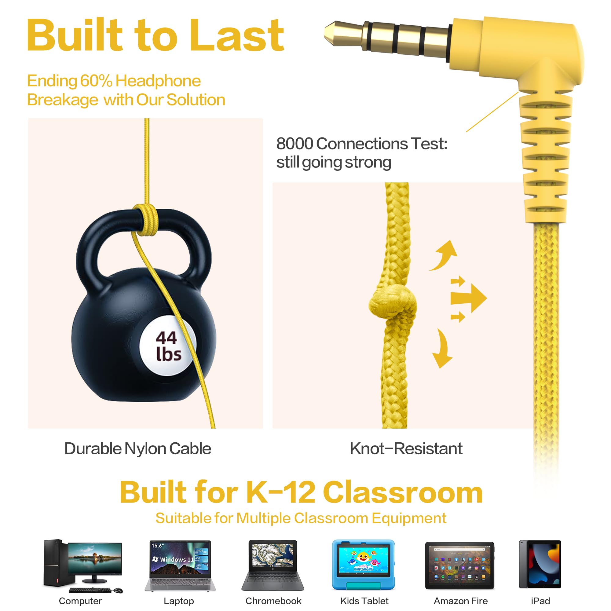 Confezione da 10 cuffie per bambini, per studenti di età superiore ai 12 anni, volume limitato di 93 dB, con microfono, jack resistente da 3,5 mm, per computer da biblioteca (colori misti)