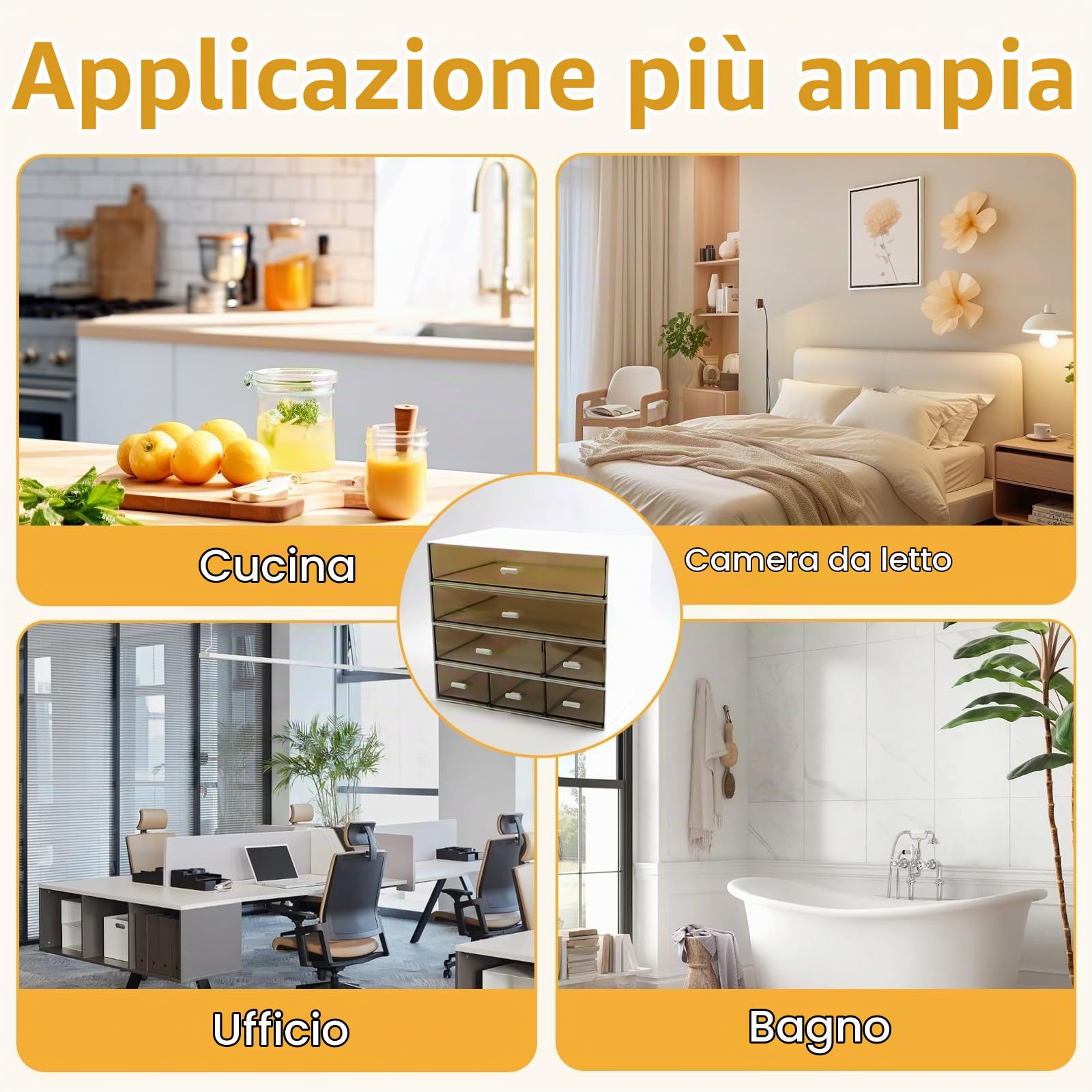 Organizer da scrivania a 4 ripiani con 7 cassetti, impilabile da scrivania con 20 imbottiture antiscivolo, organizer per trucchi per cancelleria e conservazione a casa