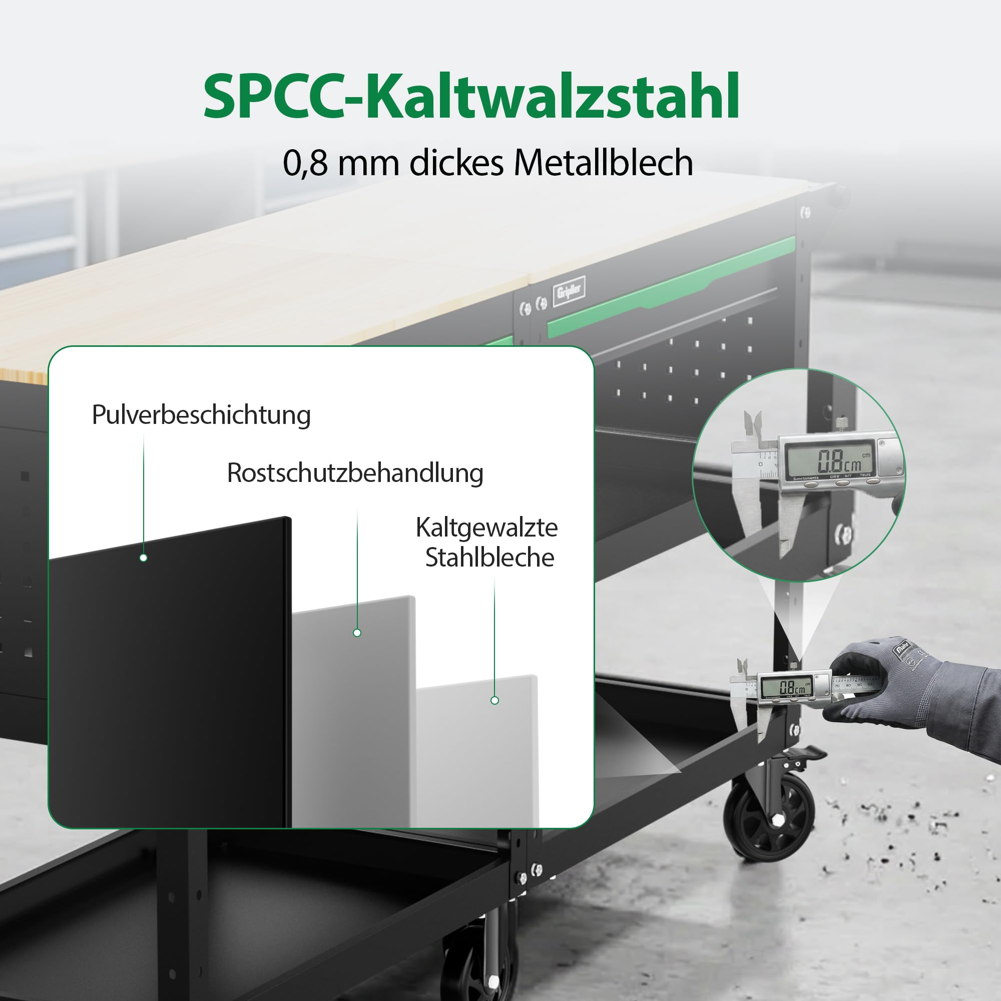 3-Tier Rolling Werkzeugwagen mit Schublade, Holzarbeitsplatte，150KG Tragfähigkeit,82 x 48 x 90cm für Lager Garage Garten Werkstatt