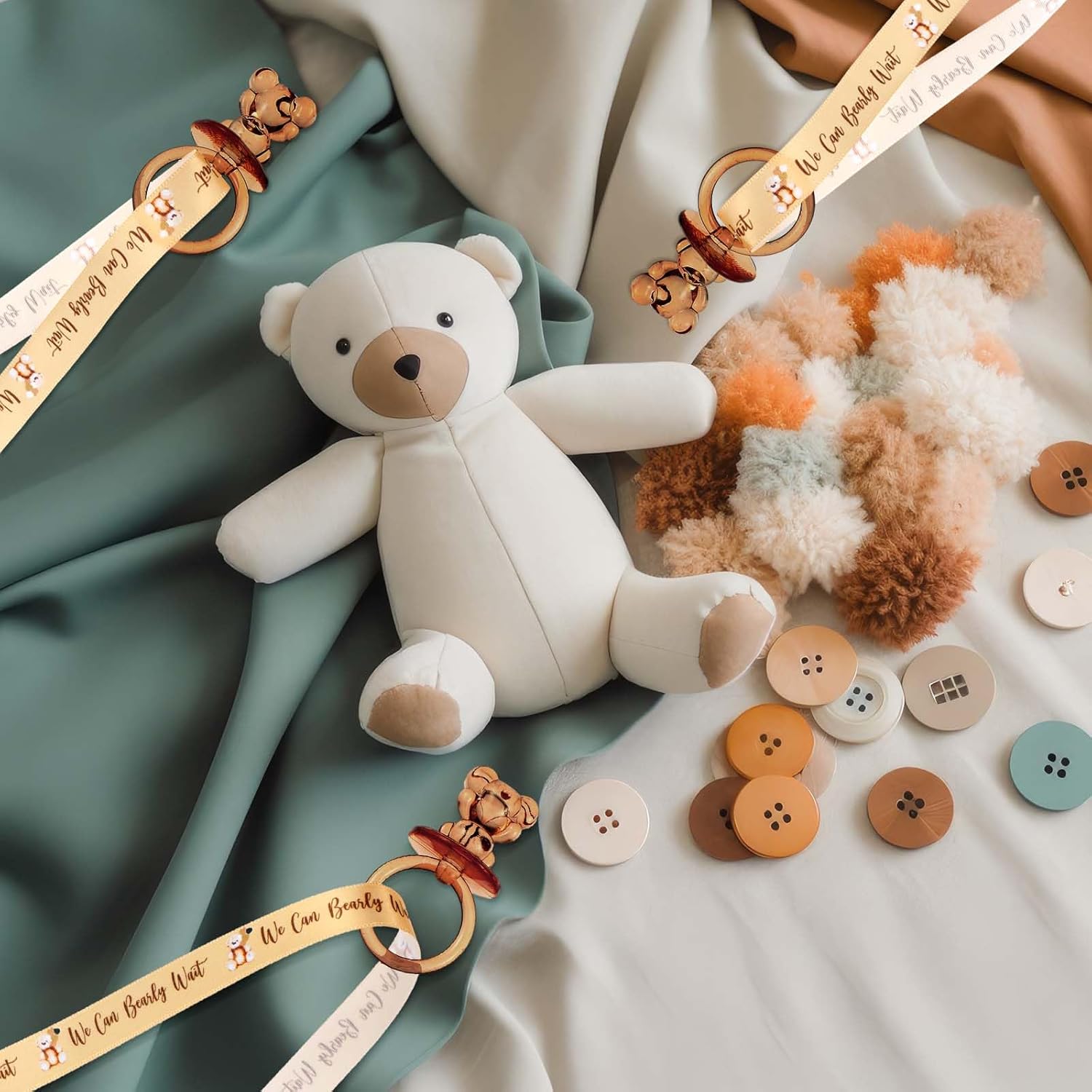 Beeveer 50 Pcs Green Leaf Baby Pacifiers Baby Shower Acrylic Pacifiers Necklace Boy Pacifier Bulk Nipples for Shower Game Ribbon Necklace for Party Favors Prize Decorations(Brown)