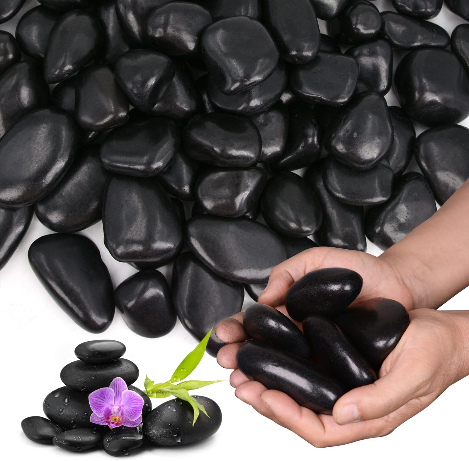 20Ib Black River Rocks for Landscaping-Polished Pebbles for Plants-Garden Decorative Stones-1-2 Large Plant Rocks,Ideal for Aquarium, Home Decor