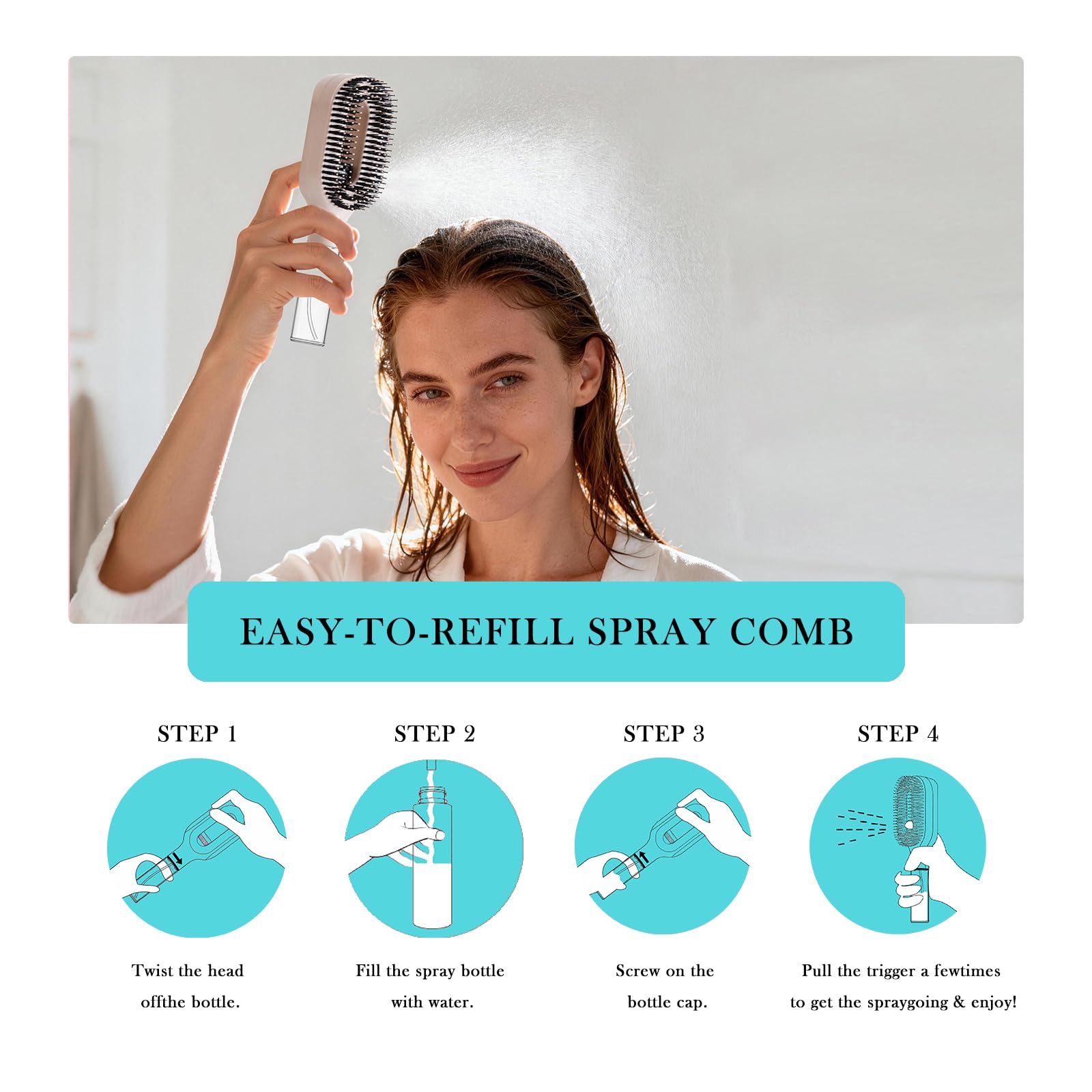 2-in-1-Entwirrer-Haarbürste, mit integriertem Sprühnebel, Nass- und Trocken-Entwirrungsbürste für lockiges, gewelltes und glattes Haar, kein Verheddern, Anti-Frizz-Haarpflegebürste, Wasserspeicher, 50