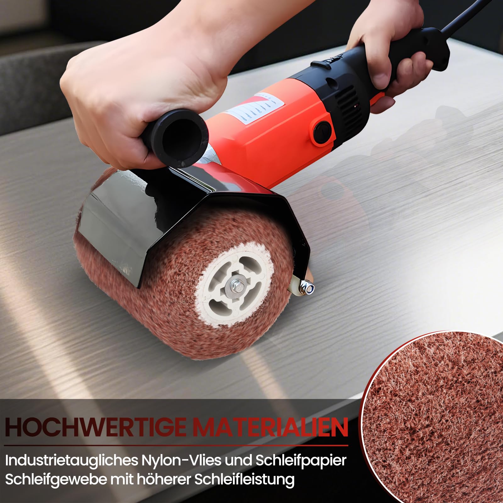 Spazzola A Rullo Abrasivo, Tamburo Per Lucidatura, Rullo Satinato Per Lucidatura Di Superfici In Legno E Metallo, spazzola in nylon per lucidatura, ø120x100x19mm, Grana 60/80/120/180/320 (A, 180#)
