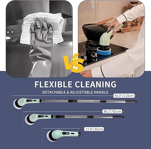 Miniatura 7 de Limpiador eléctrico giratorio, cepillo de limpieza inalámbrico para el hogar, IPX7 resistente al agua con 9 cabezales de cepillo, 3 tamaños