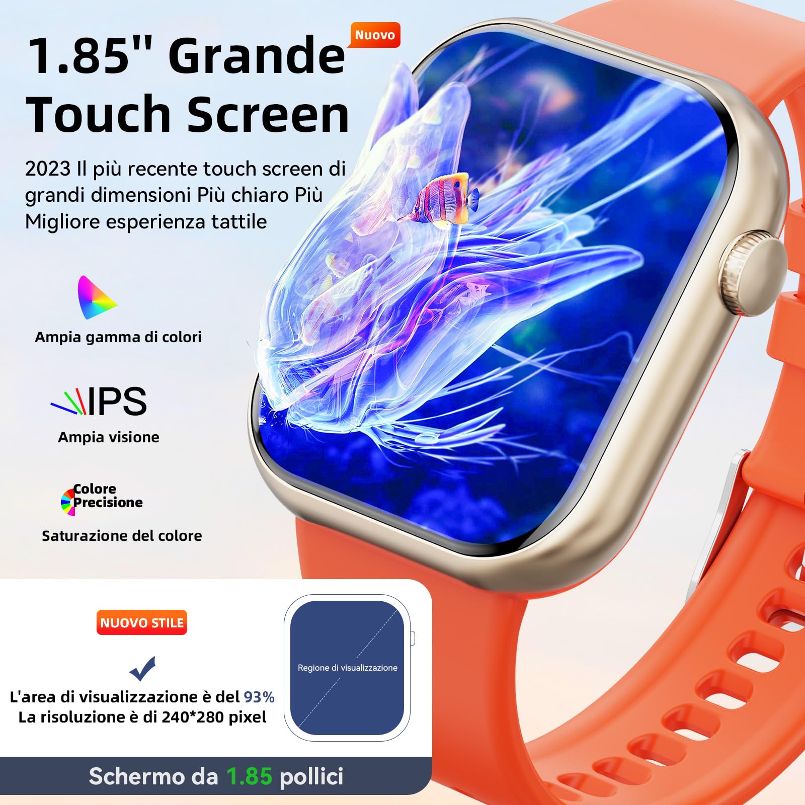 Smartwatch Uomo Donna, 1,85'' Schermo Orologio Smartwatch con Chiamata Bluetooth e Risposta Vivavoce, Smart Watch con Contapassi, Cardiofrequenzimetro da Polso, Orologio Fitness per Android iOS