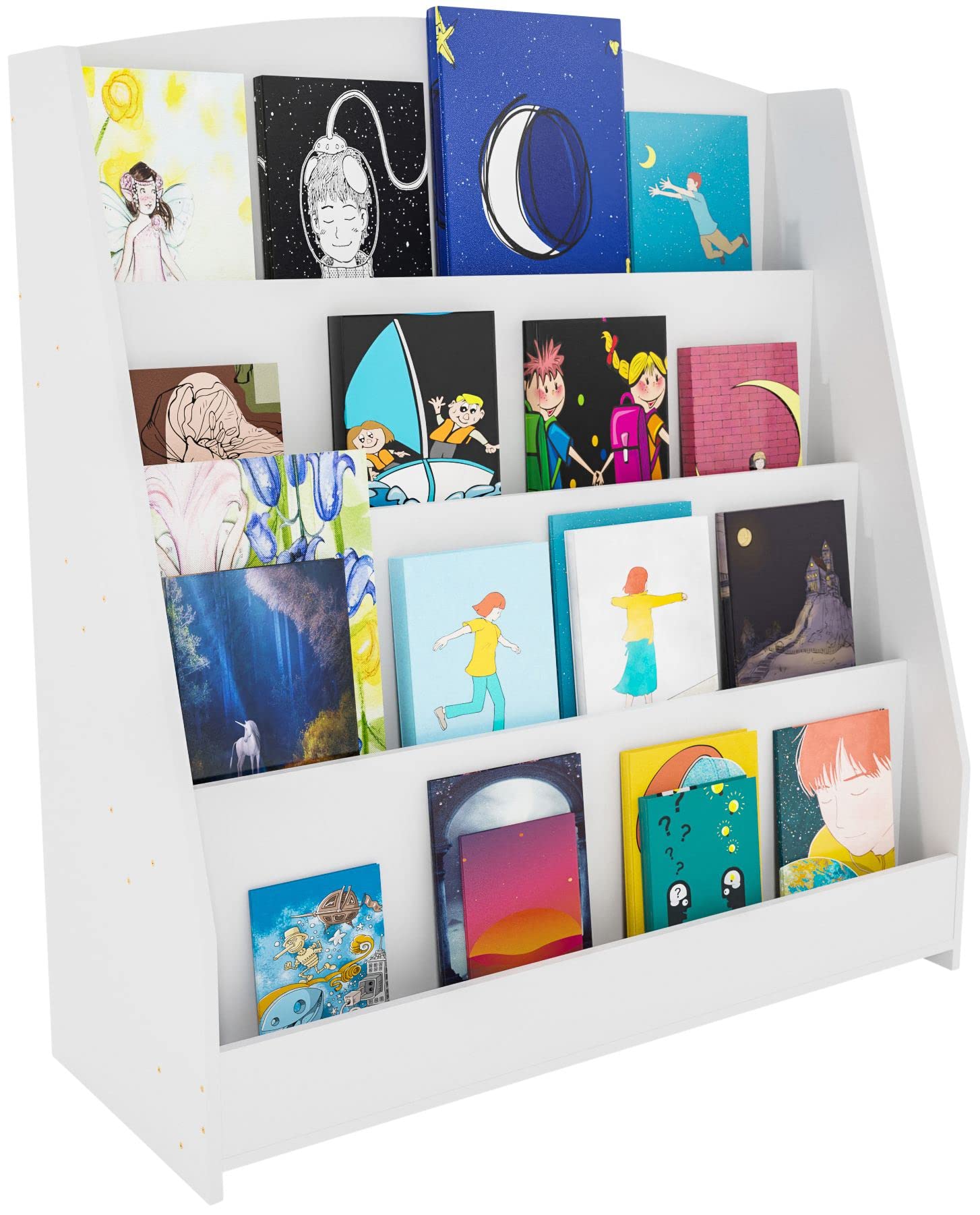 CLP Libreria Melfa I Portariviste Con 4 Scomparti I Scaffale Per Libri Per Bambini I Organizzatore Bianco Dimensione:80 cm
