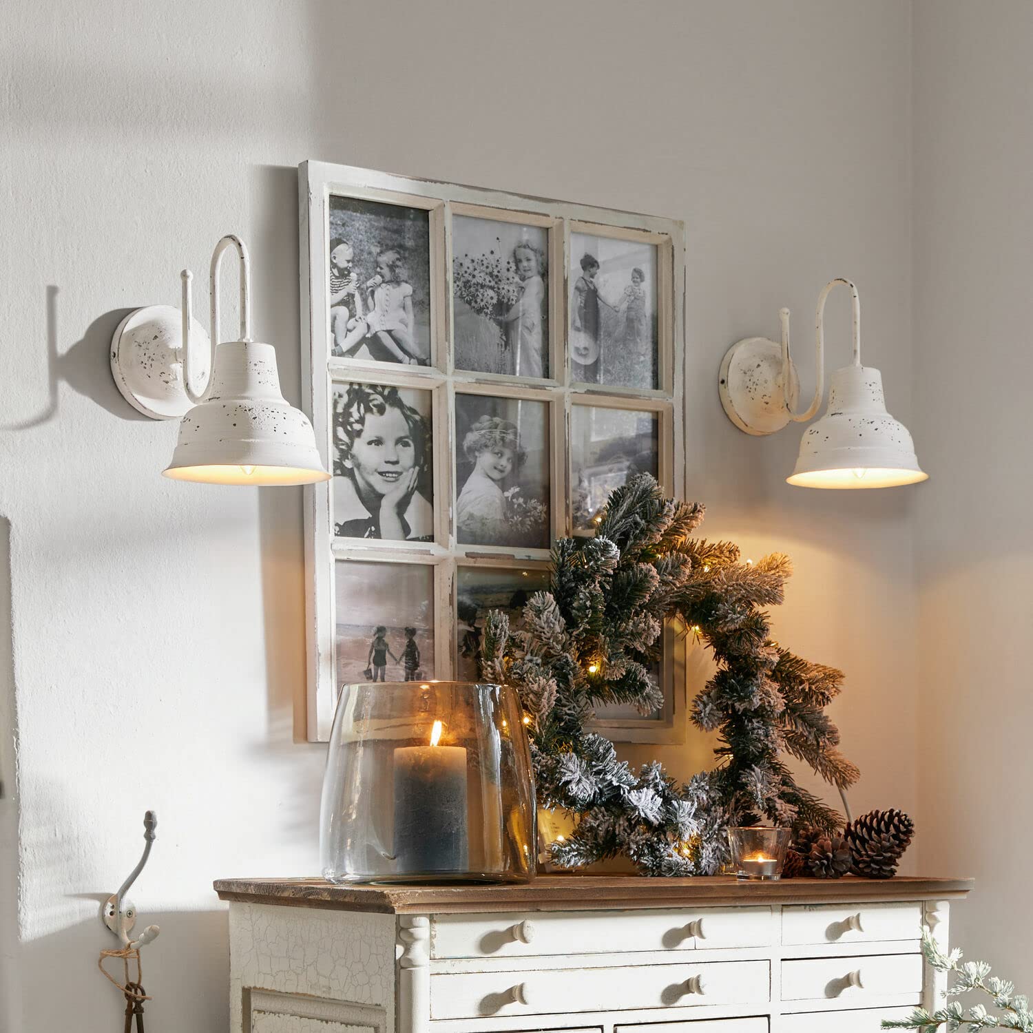 Loberon Bilderrahmen Vira, für Neun Bilder, Authentisches Antik-Finish, Vintage-Charme, Wanddeko, Dekoration, Tannenholz, Glas, antikweiß