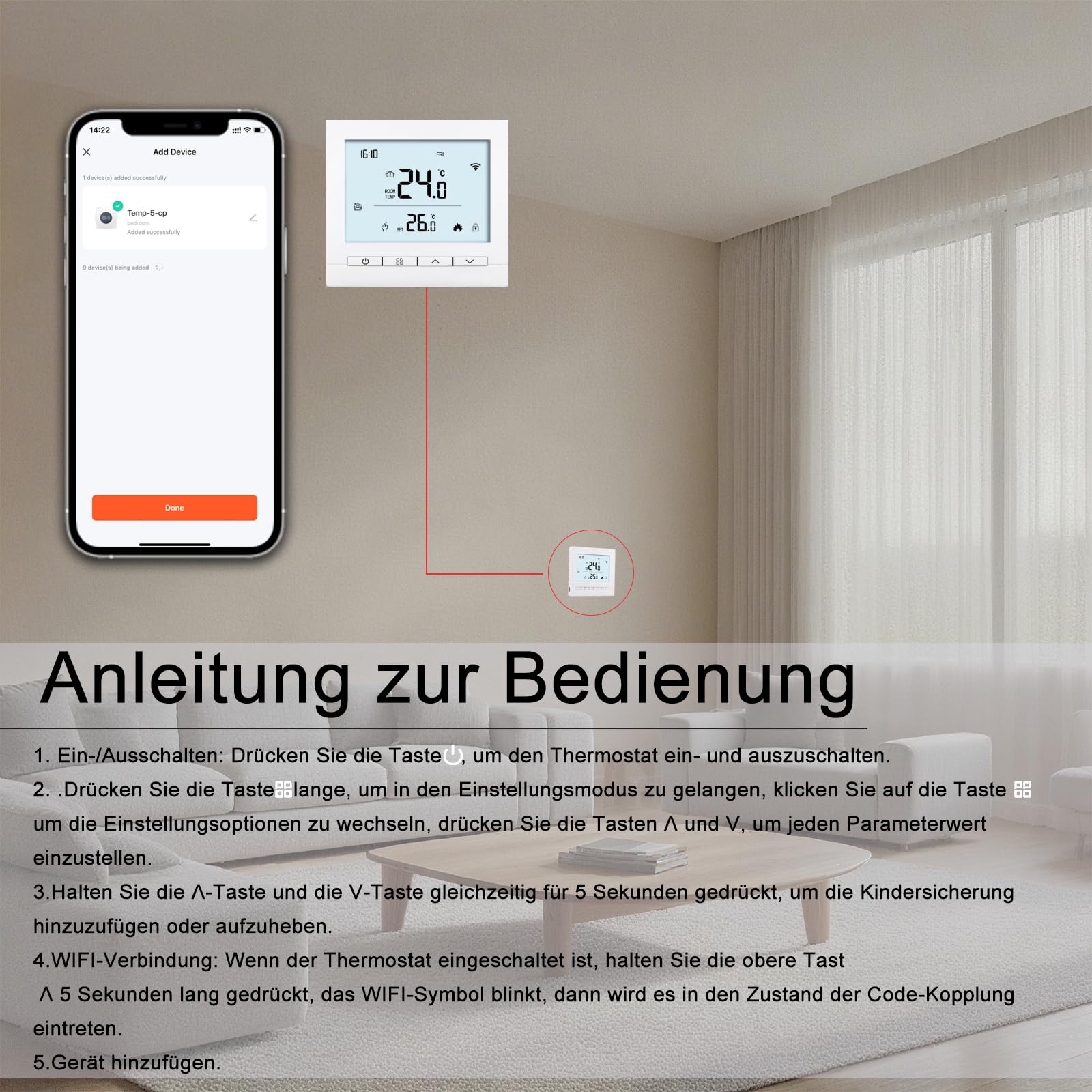 Termostato conectado WiFi Termostato de ambiente inteligente programable Calefacción por suelo eléctrico Termostatos Radiador eléctrico inalámbrico Tuya, con teclado para Alexa, Google Home,16 A
