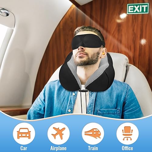 Miniatura 7 de CloudBliss Almohada de viaje de espuma viscoelástica de alta calidad, almohada cervical cómoda y de apoyo, almohadas cervicales para viajar, Negro