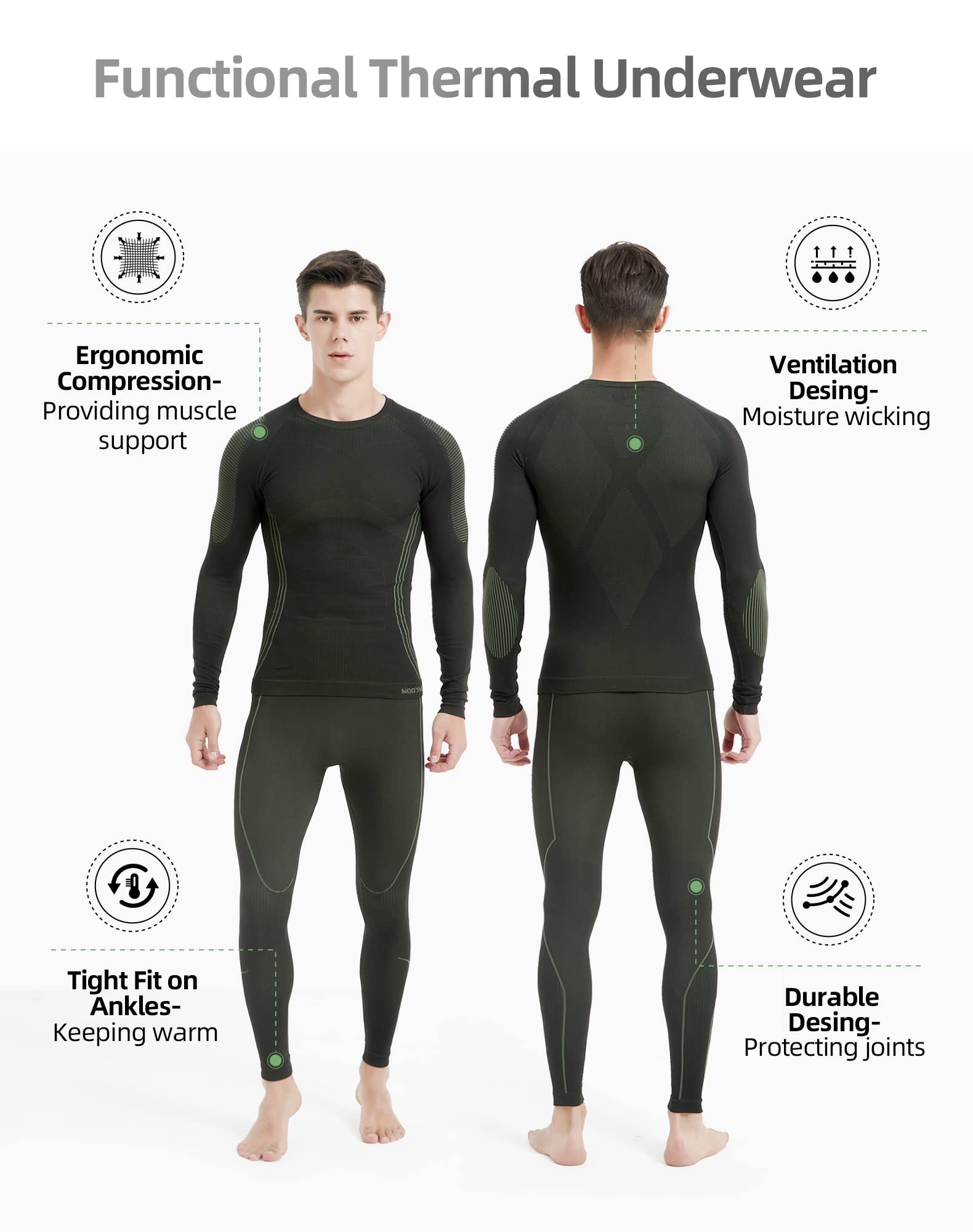 NOOYME Intimo Termico Uomo Biancheria Intima Termica Uomo Traspirante Asciugatura Rapida per Sci Ciclismo Corsa Allenamento