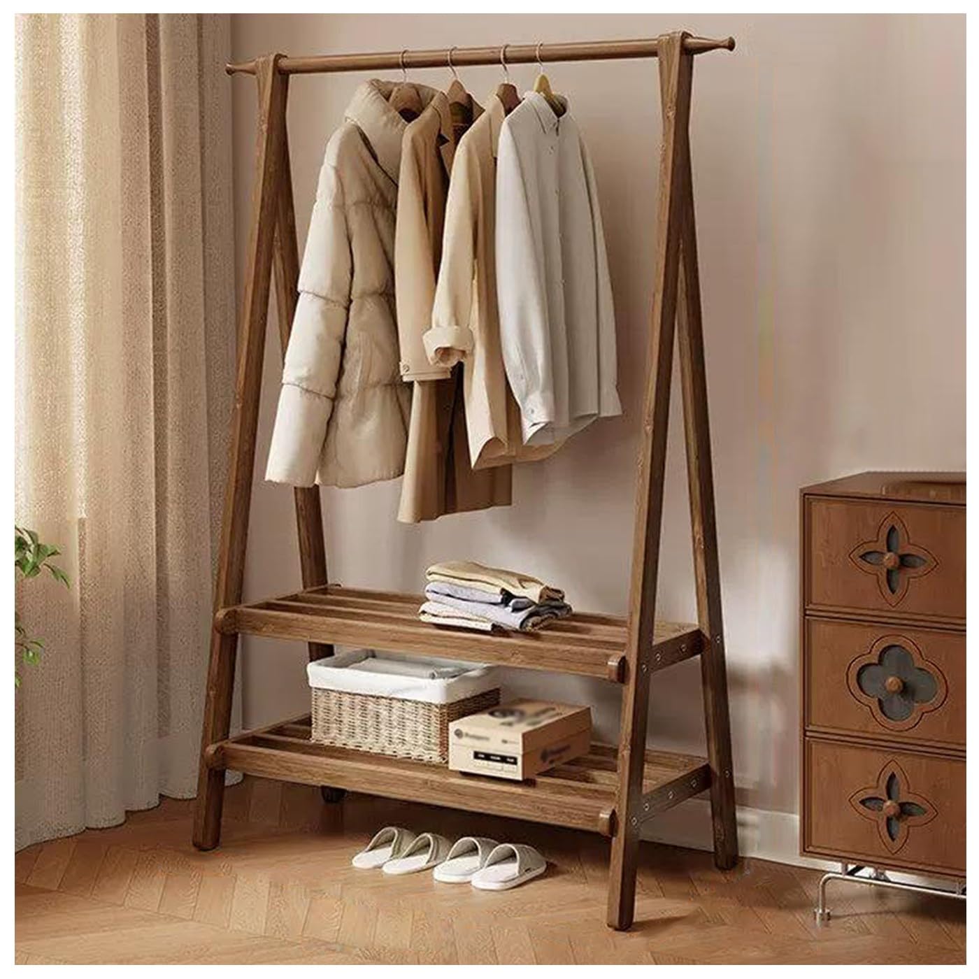 Porte-manteau en bois massif avec étagères vestiaire élégant durable